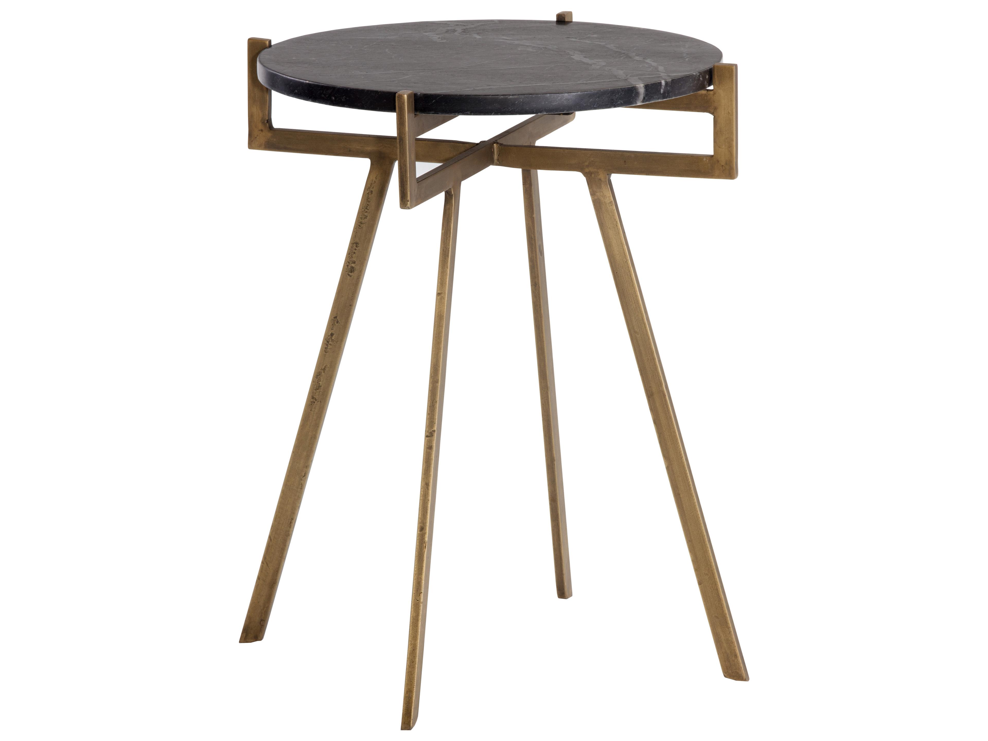 Sunpan Anak Round Marble Black Antique Brass End Table