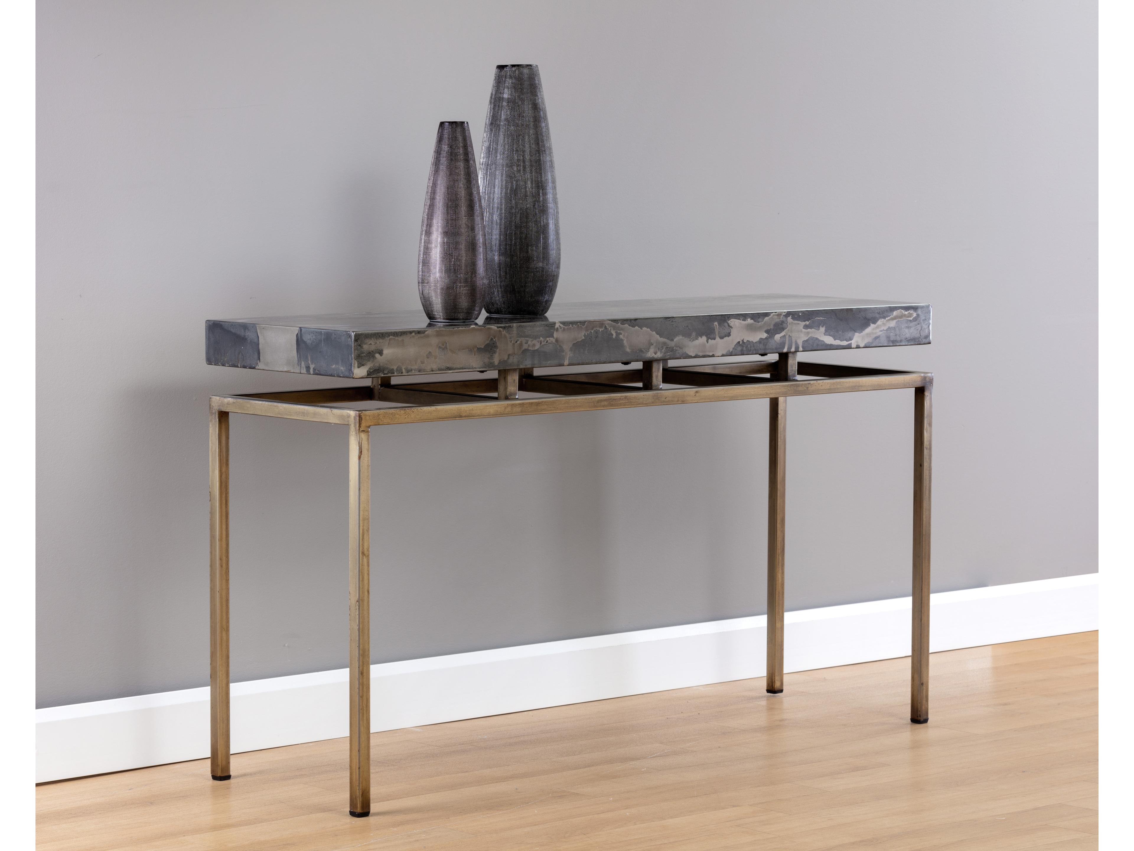 Sunpan Toreno Rectangular Marble Black Antique Brass Console Table