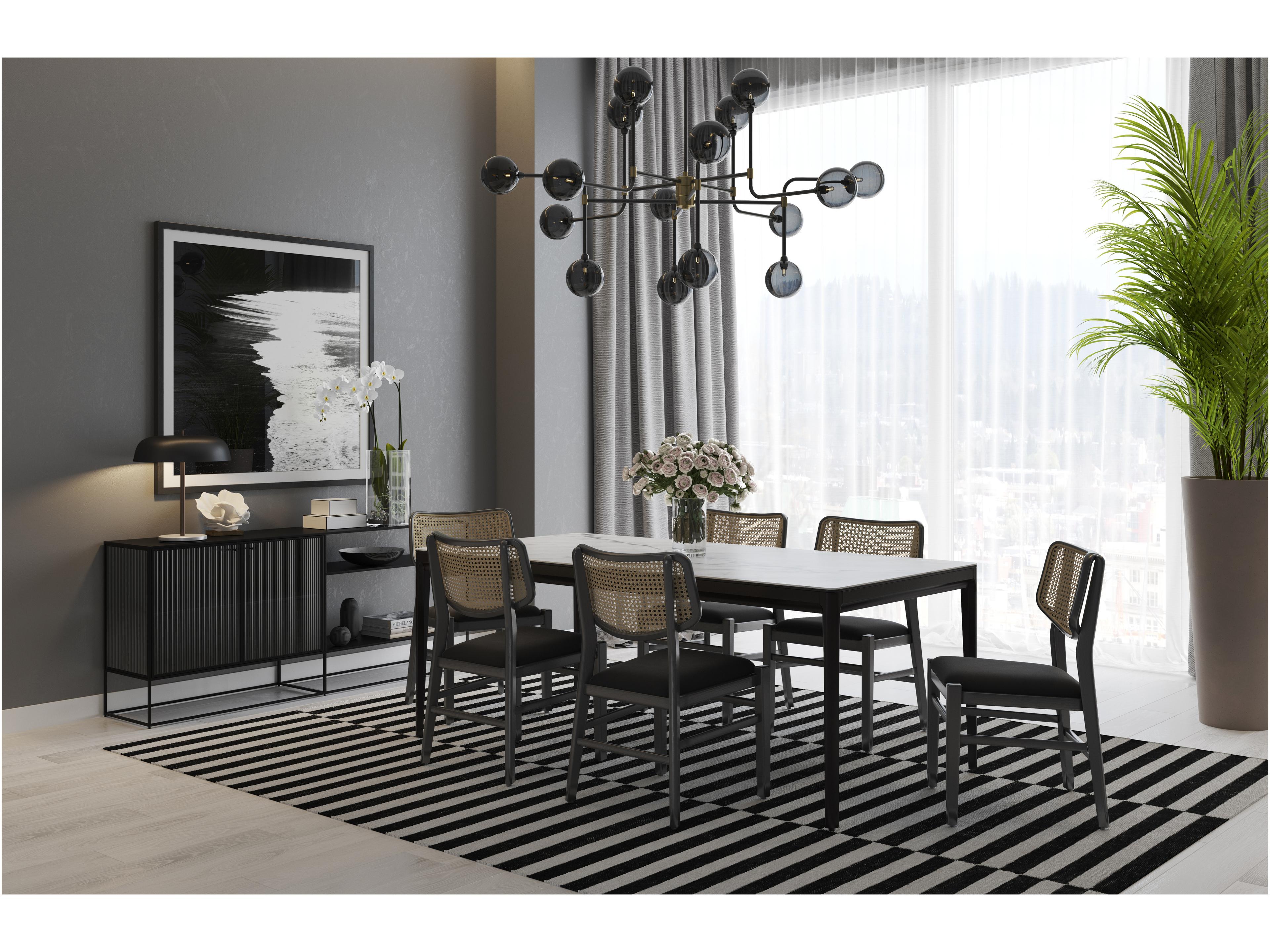 Sunpan Zenn Queens Rectangular Ceramic White Dark Grey Dining Table