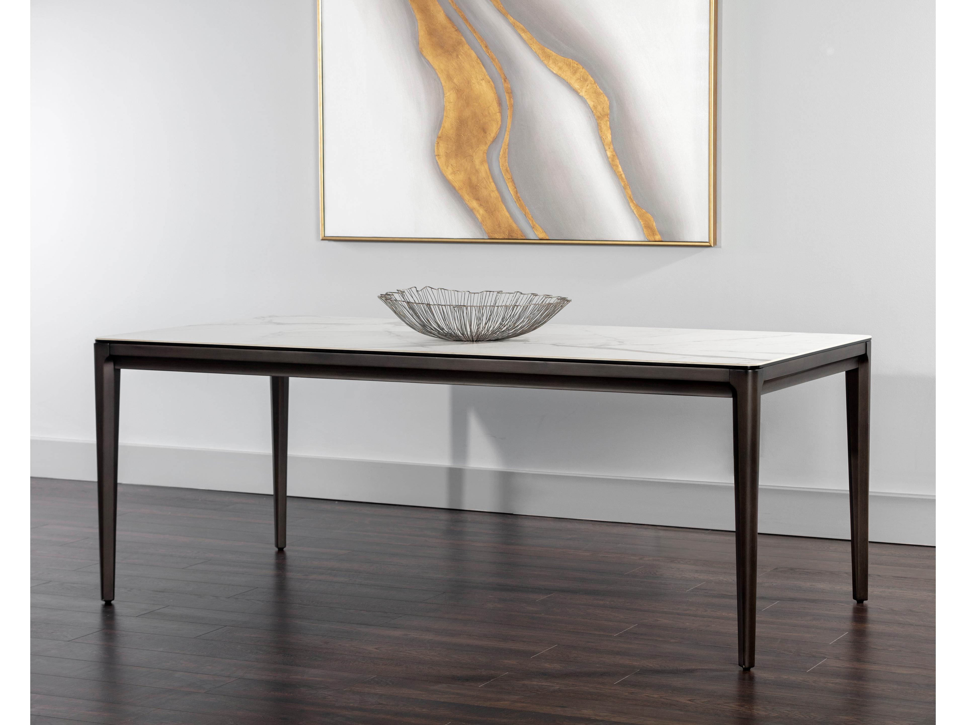 Sunpan Zenn Queens Rectangular Ceramic White Dark Grey Dining Table