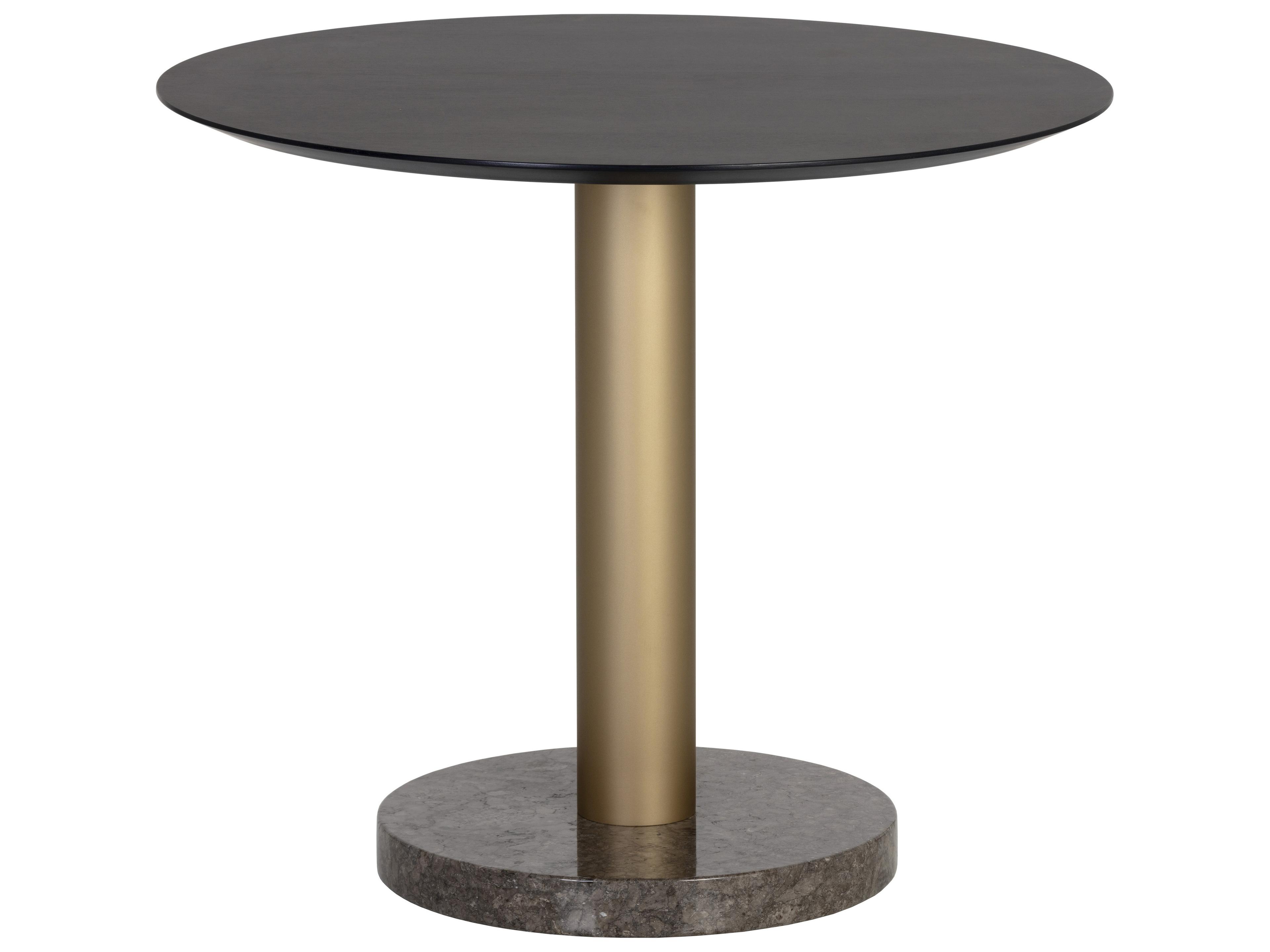 Sunpan Monaco Round Gold Grey Marble Charcoal Dining Table