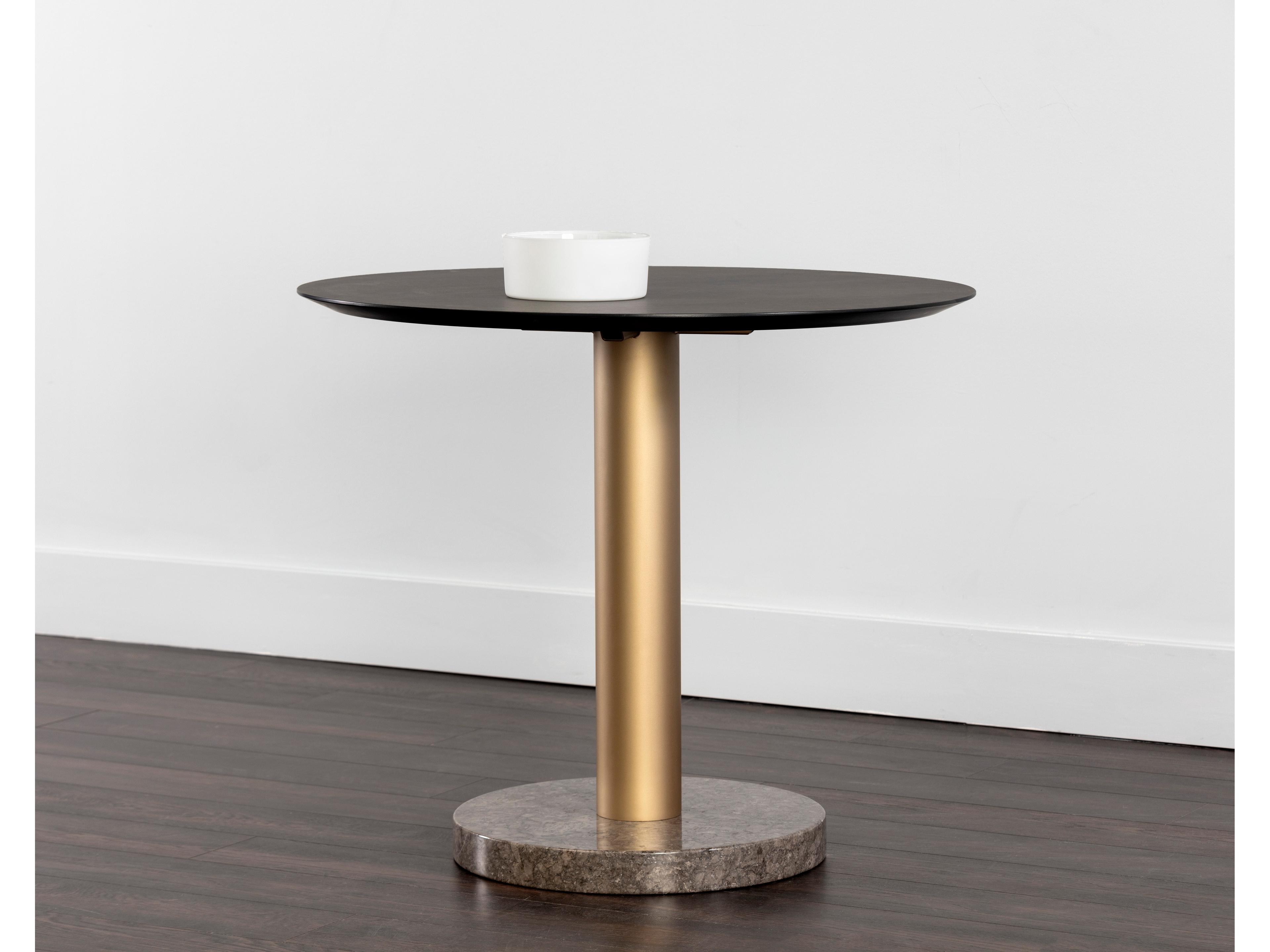 Sunpan Monaco Round Gold Grey Marble Charcoal Dining Table
