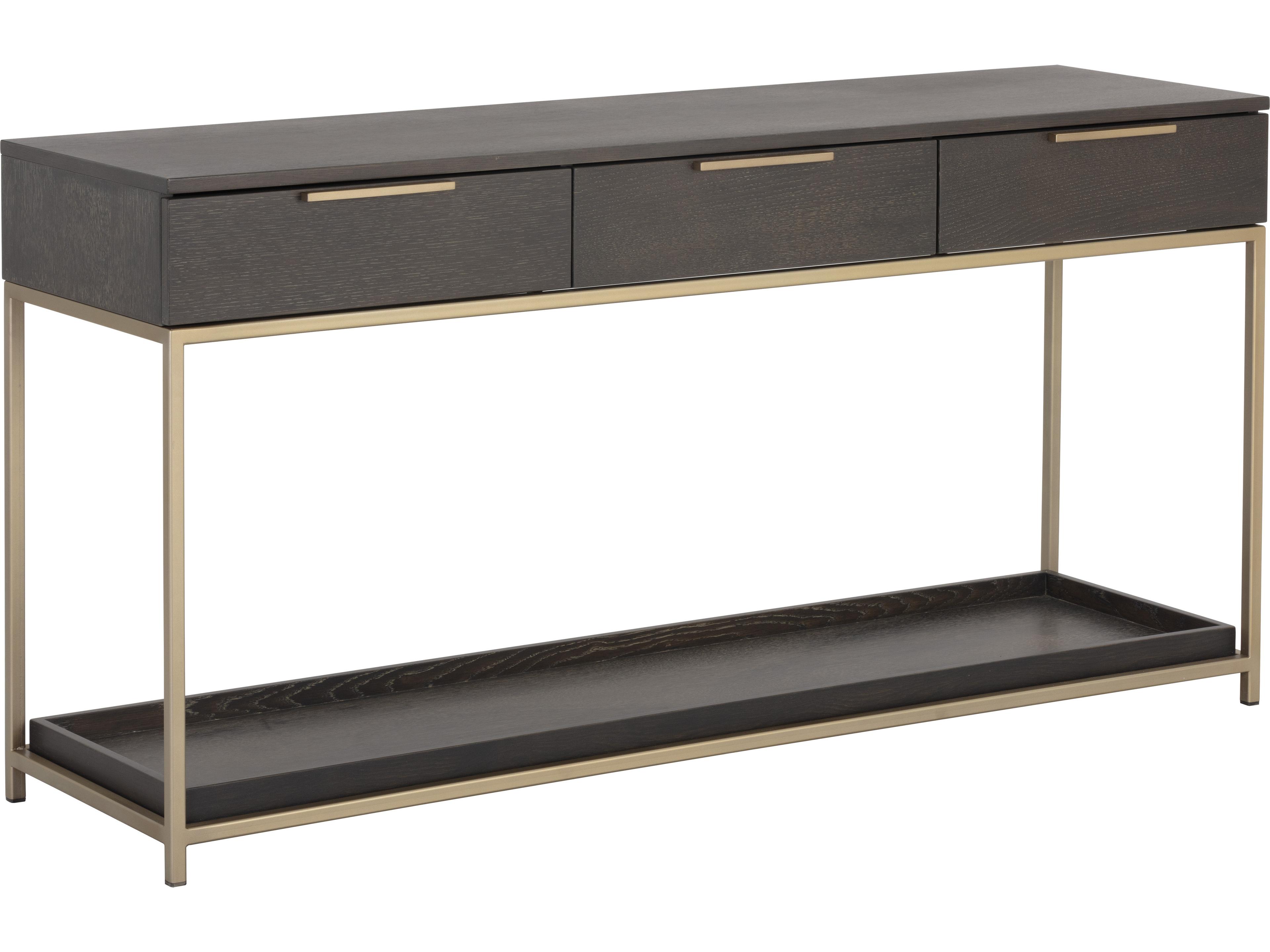 Rebel Rectangular Wood Gold Charcoal Grey Console Table