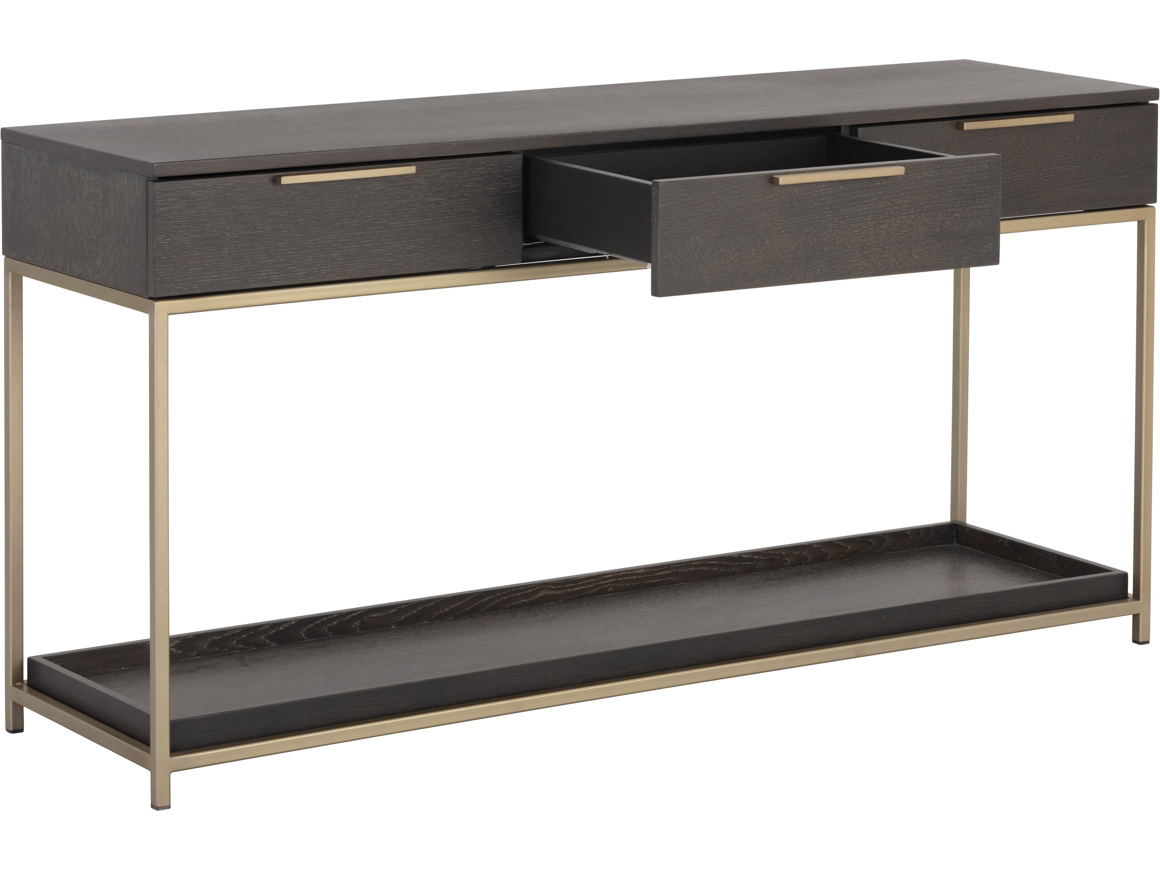 Sunpan Rebel Rectangular Wood Gold Charcoal Grey Console Table