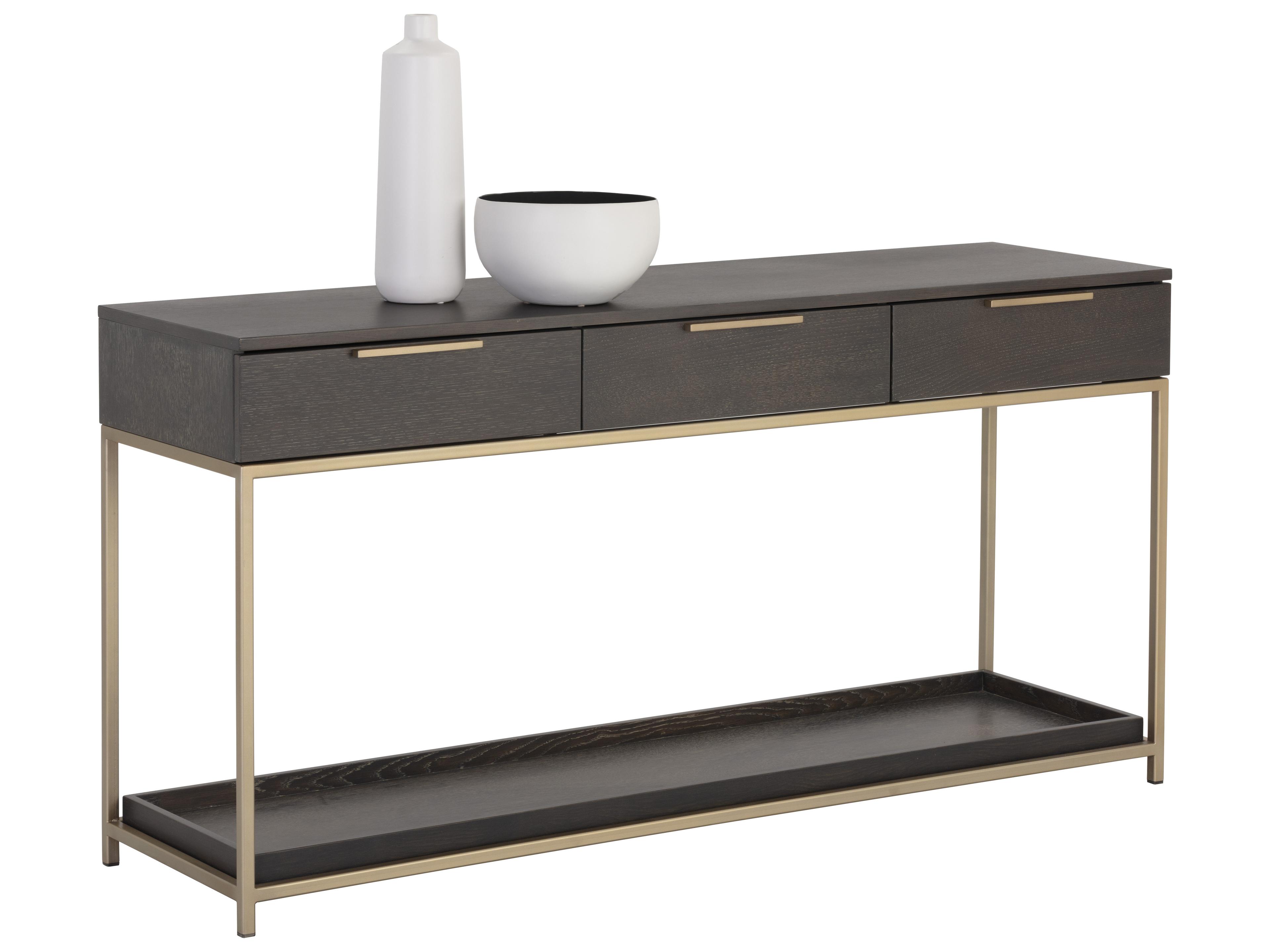 Sunpan Rebel Rectangular Wood Gold Charcoal Grey Console Table