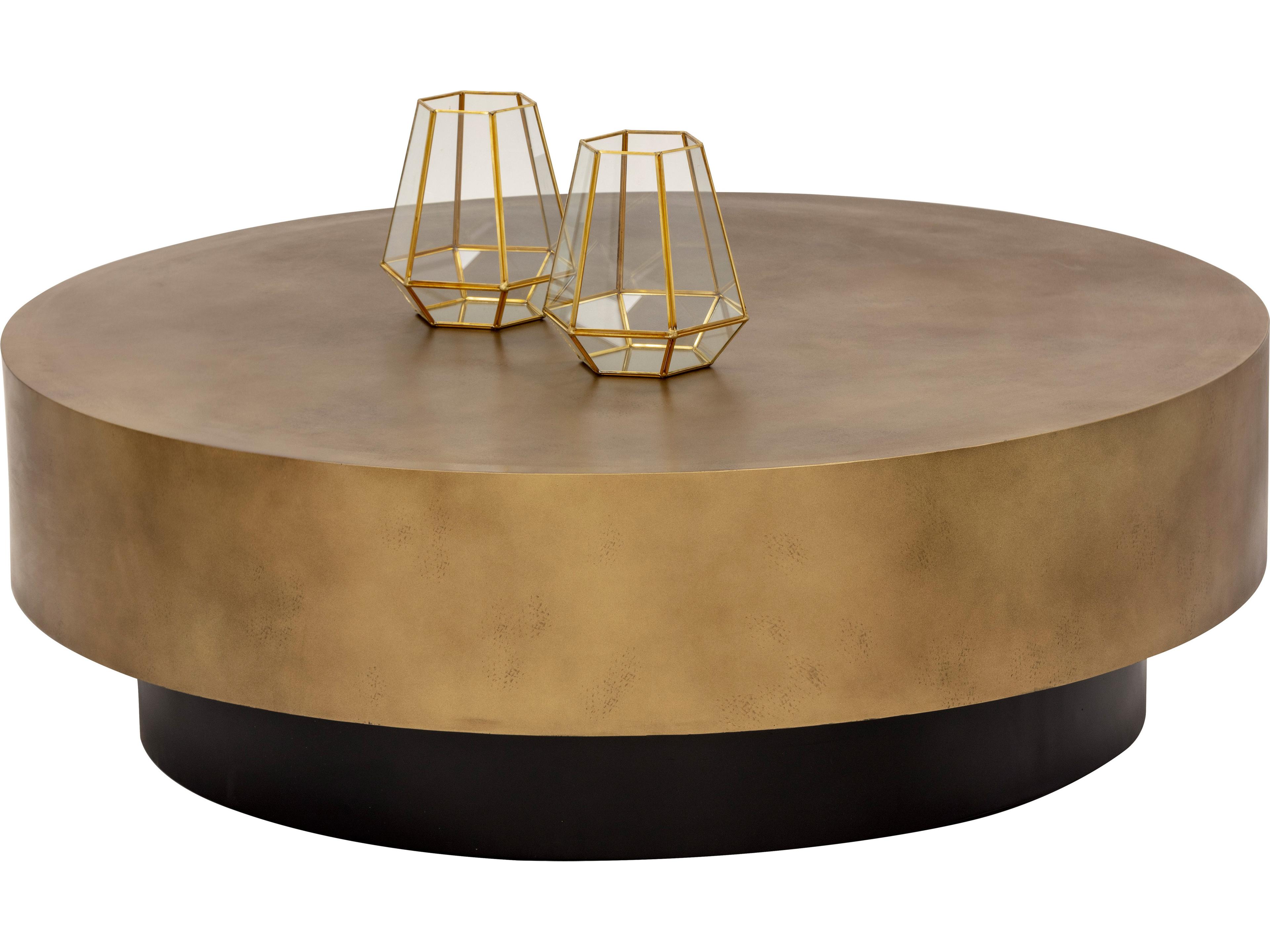 Sunpan Bernaby Round Metal Antique Brass Black Coffee Table