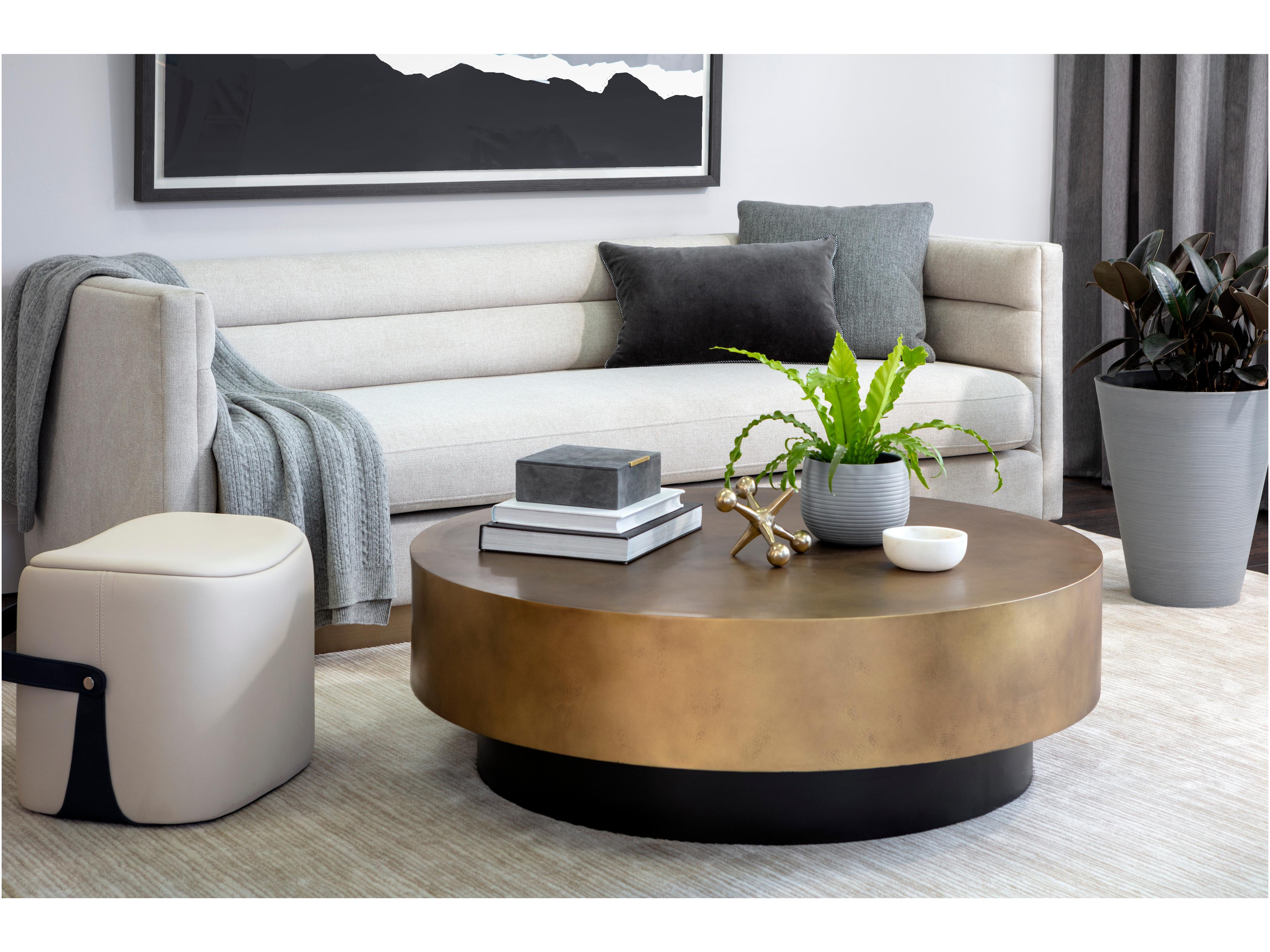 Sunpan Bernaby Round Metal Antique Brass Black Coffee Table