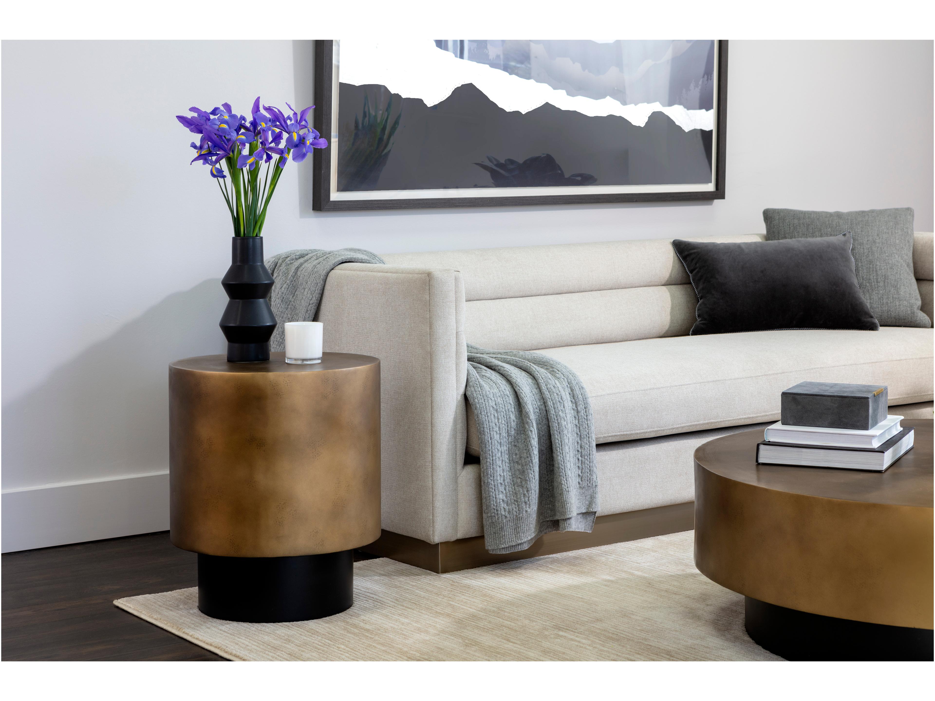 Sunpan Bernaby Round Metal Antique Brass Black End Table