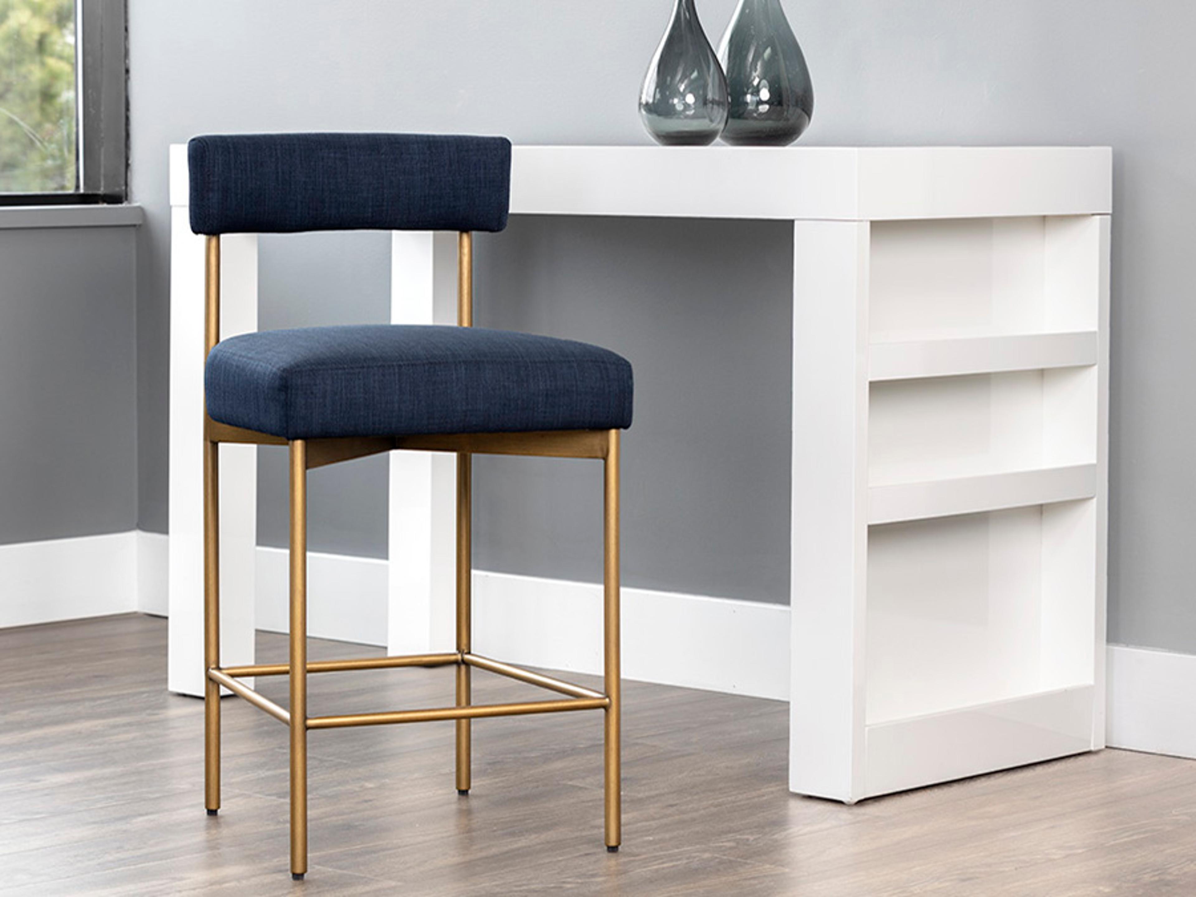 Sunpan Seneca Antique Brass Arena Navy Upholstered Counter Stool