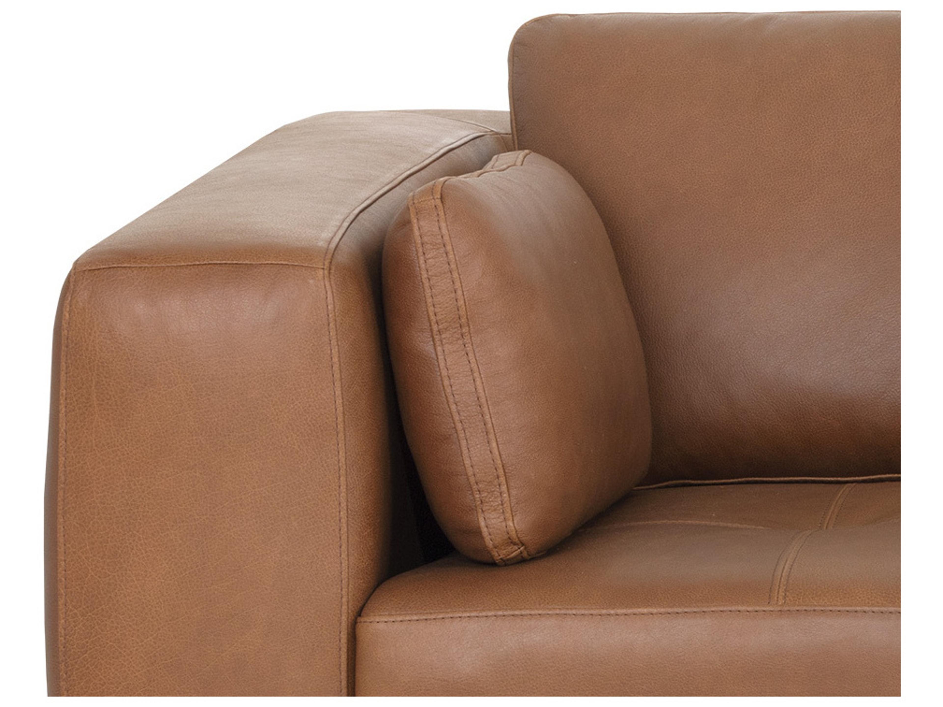 Sunpan Irongate Burr Behike Saddle Brass Brown Leather Sofa