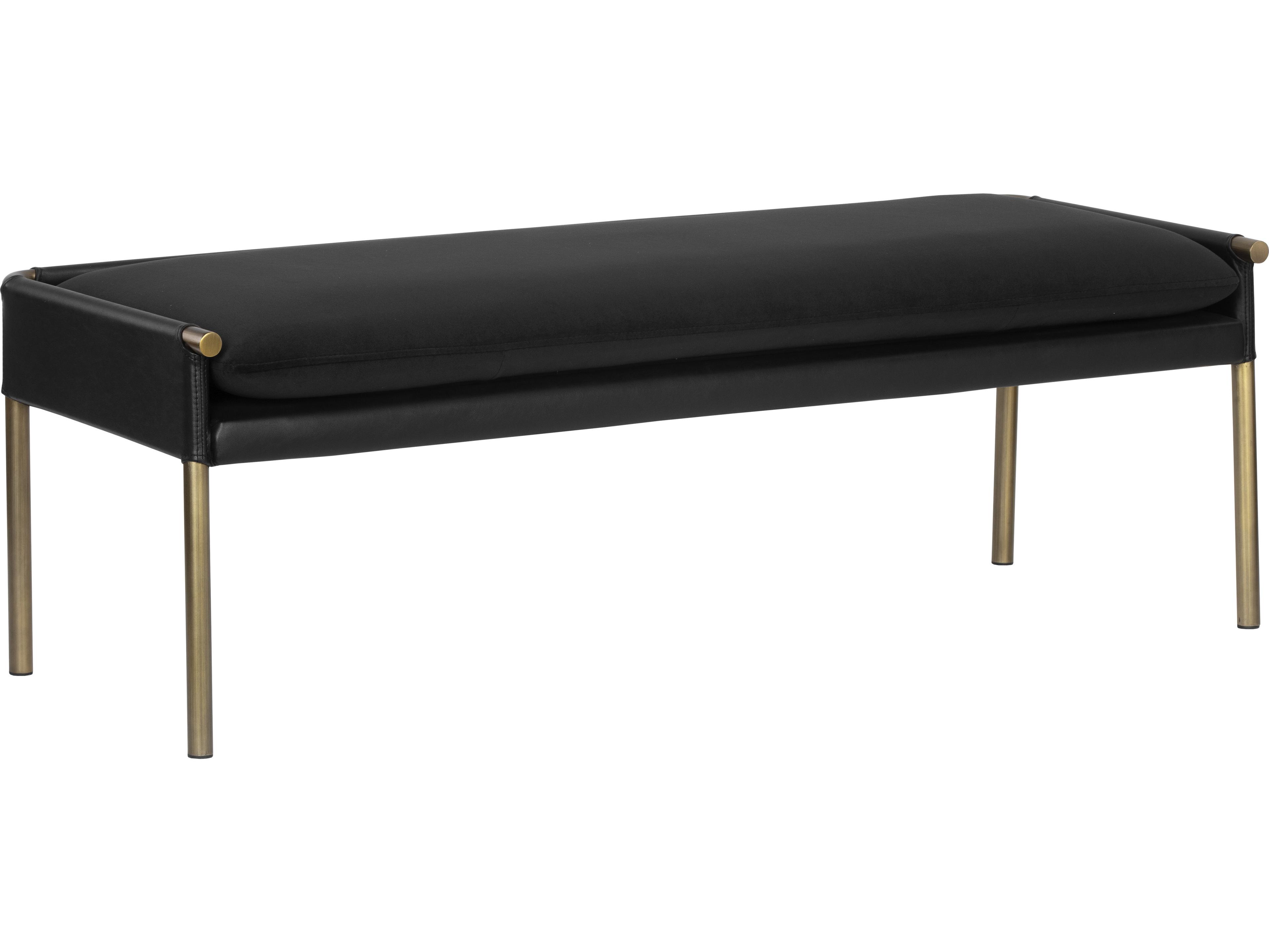 Bellevue Upholstered Bench in Black and Antique Brass