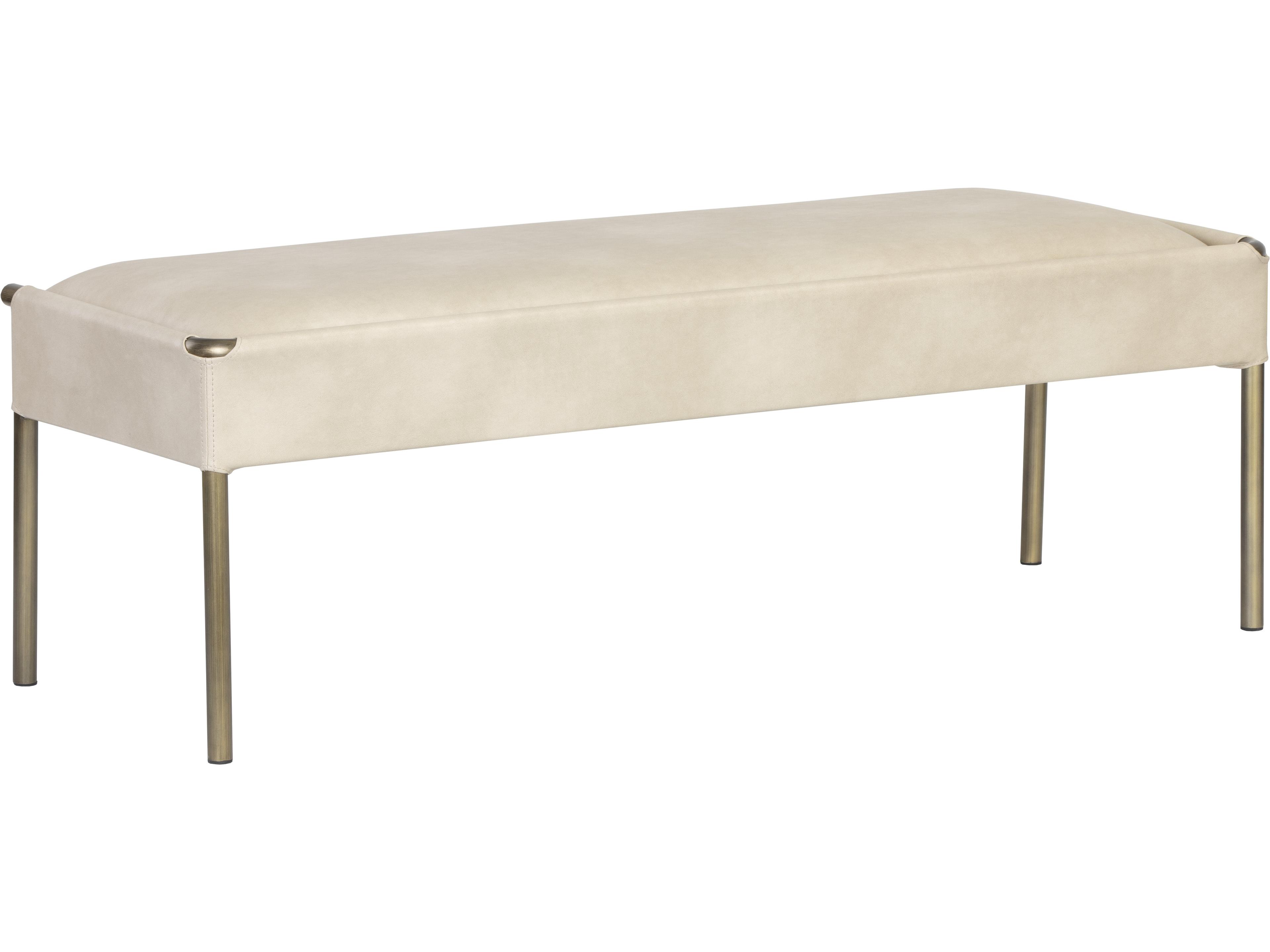 Sunpan Ikon Bravo Cream Antique Brass Faux Leather Accent Bench