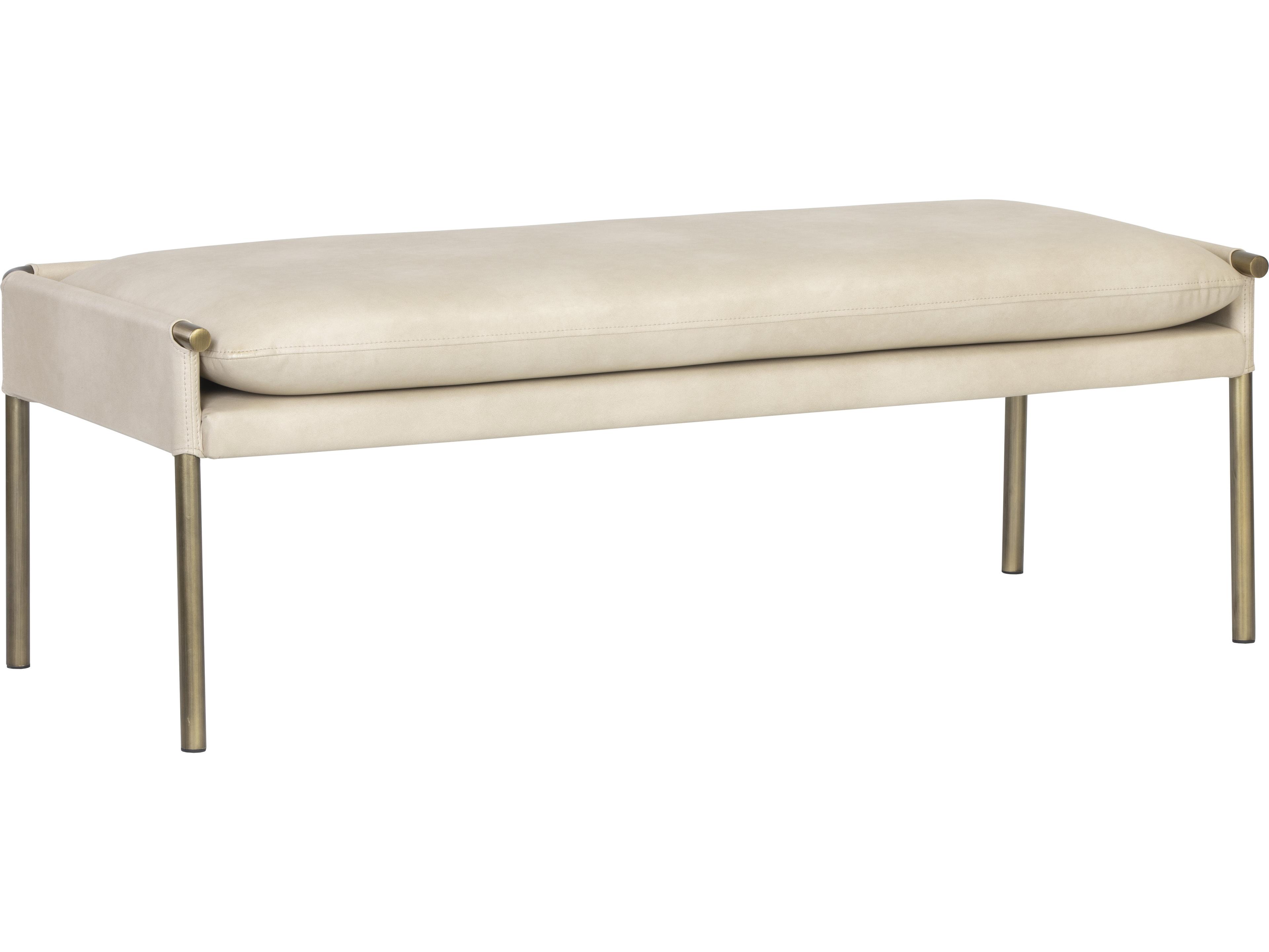 Sunpan Ikon Bravo Cream Antique Brass Faux Leather Accent Bench
