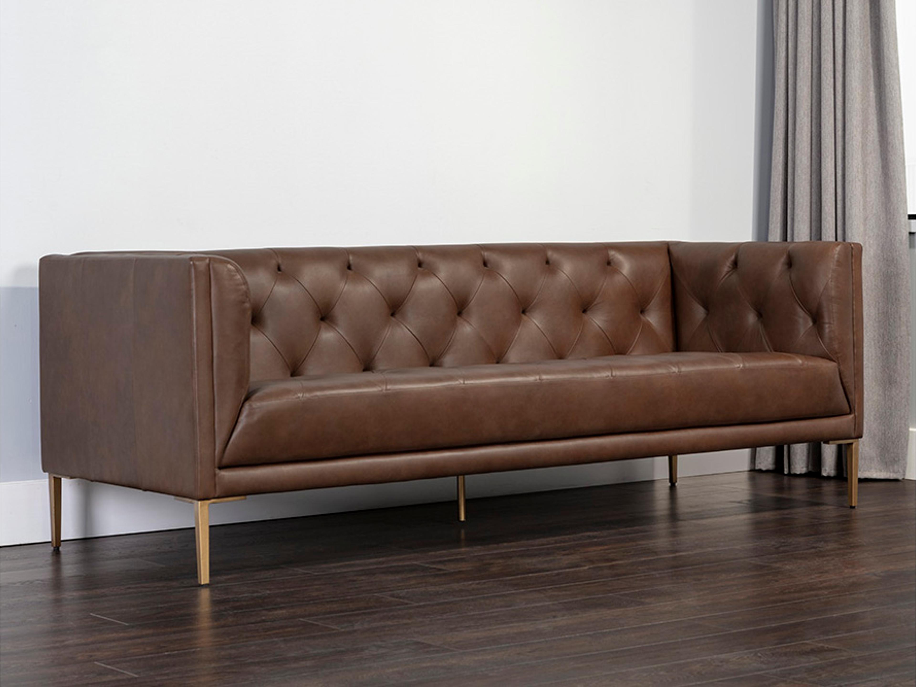 Sunpan Westin Vintage Caramel Leather Brown Upholstered Sofa