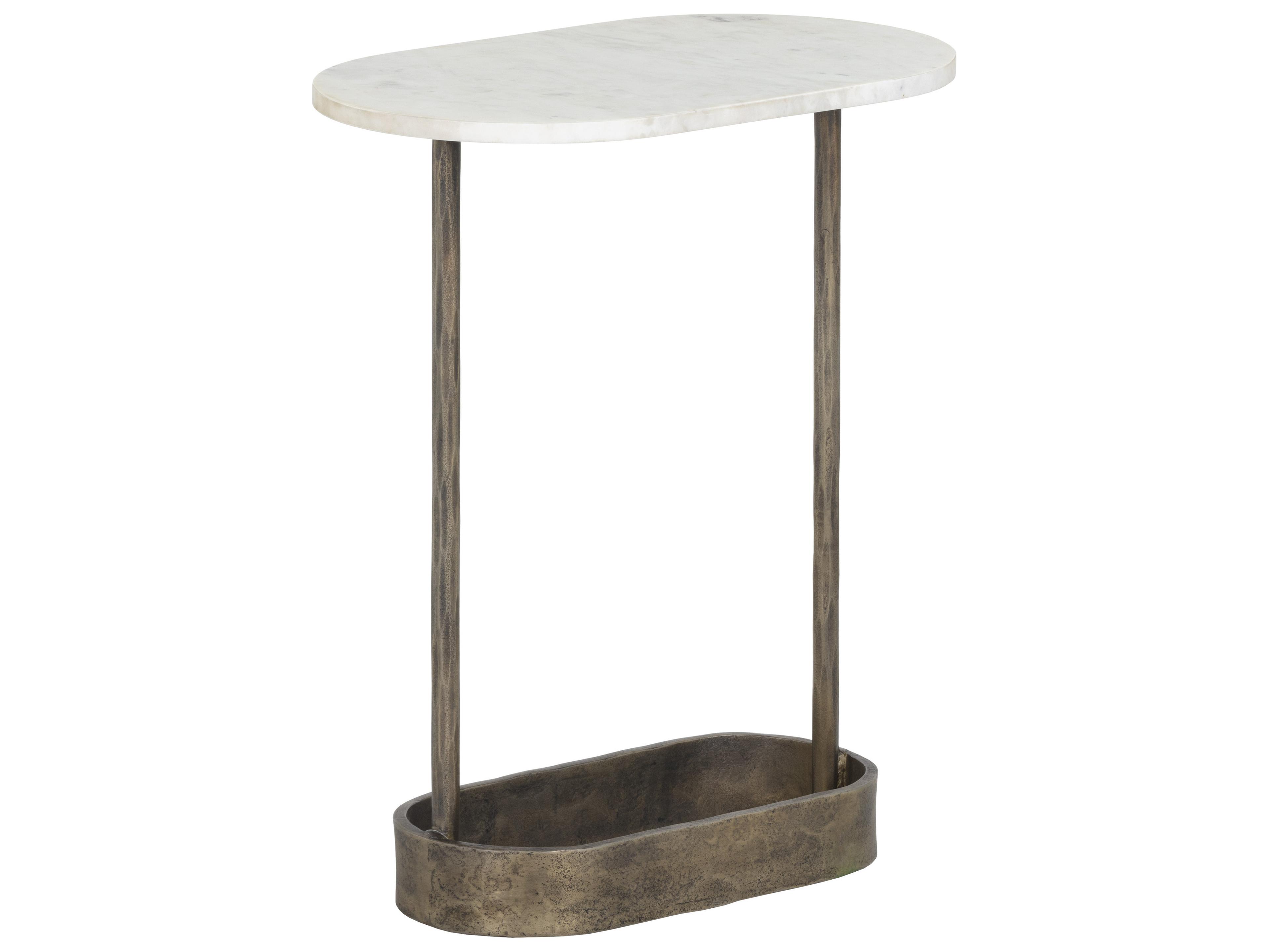 Eden End Table with White Marble Top and Antique Brass Base