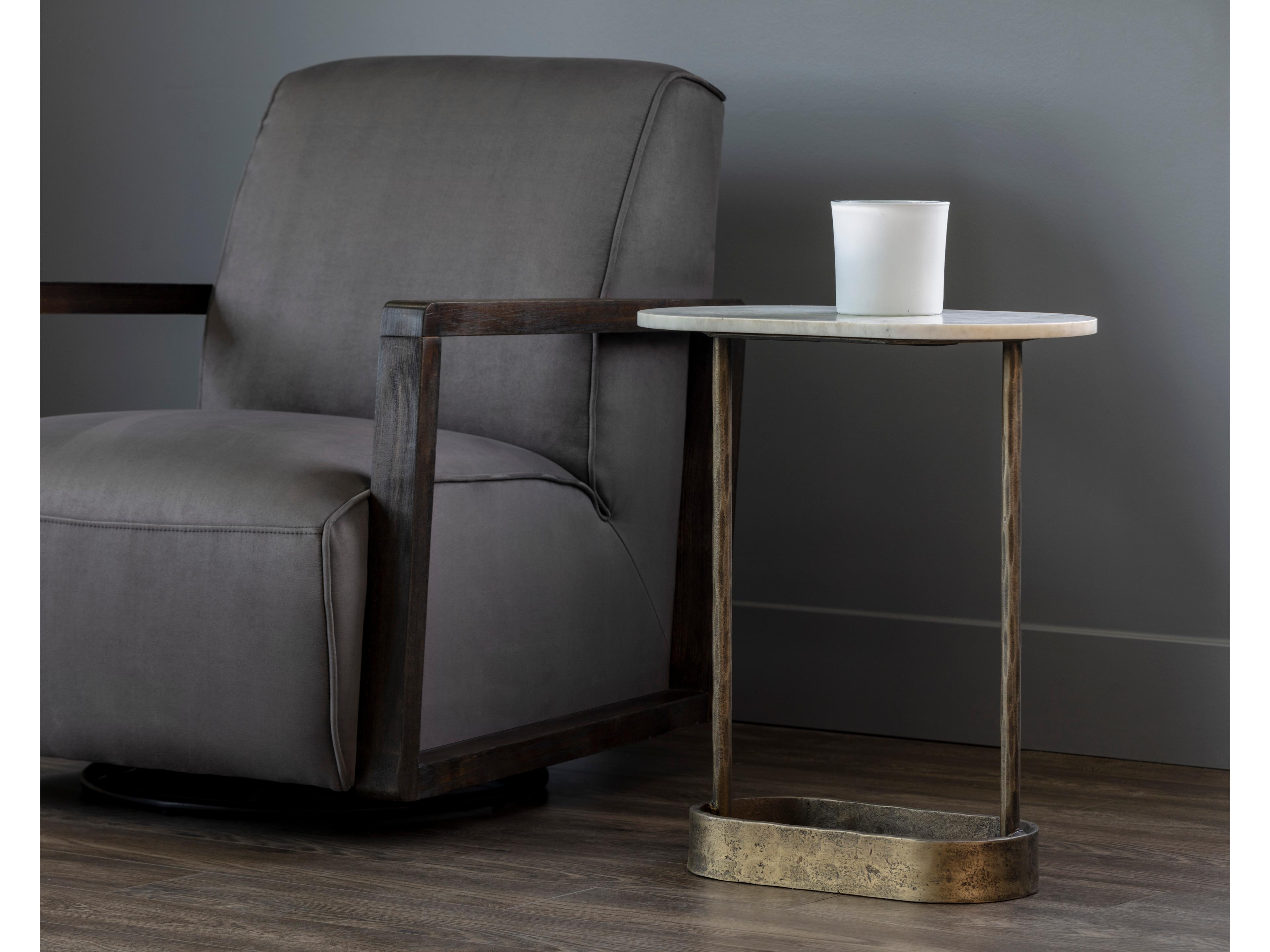 Sunpan Eden Oval Marble White Antique Brass End Table