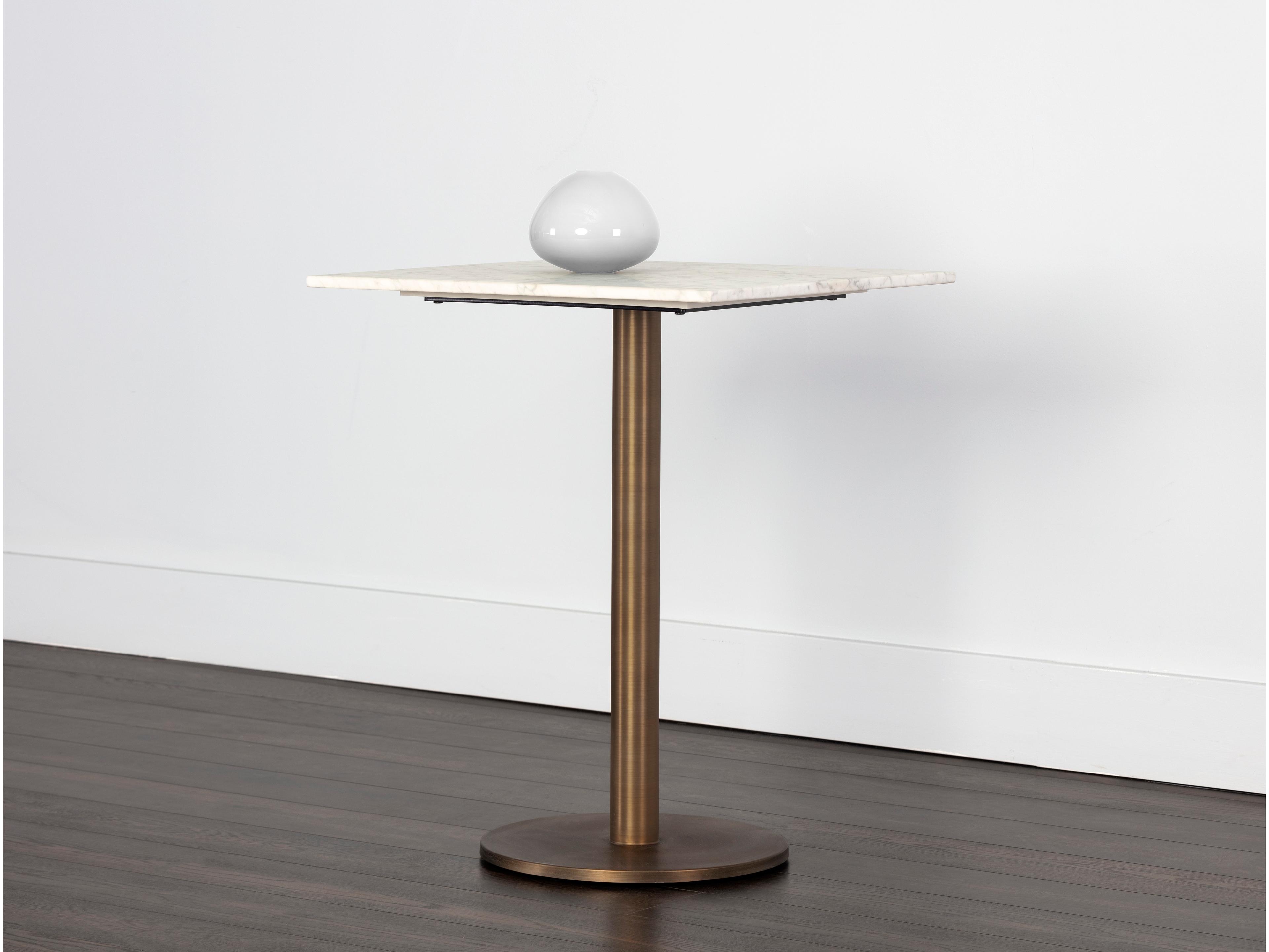 Sunpan Ikon Enco Square Marble White Antique Bronze Dining Table