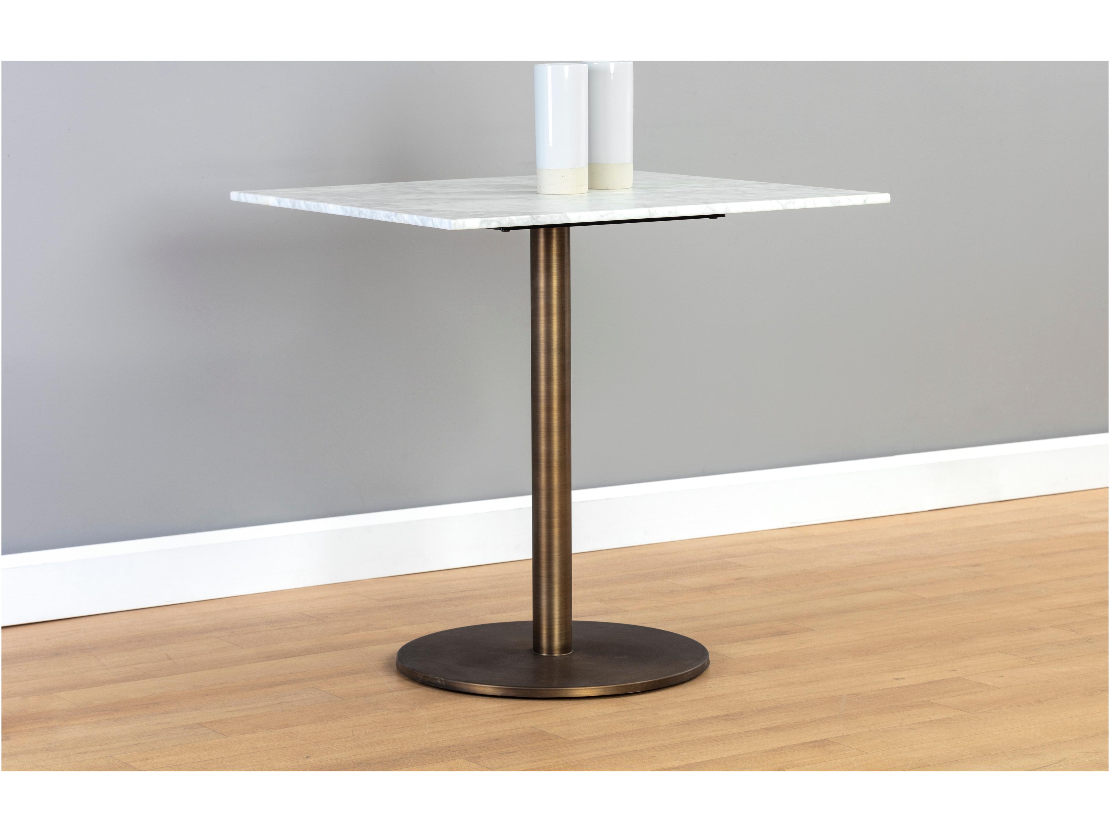 Sunpan Ikon Enco Square Marble White Antique Bronze Dining Table