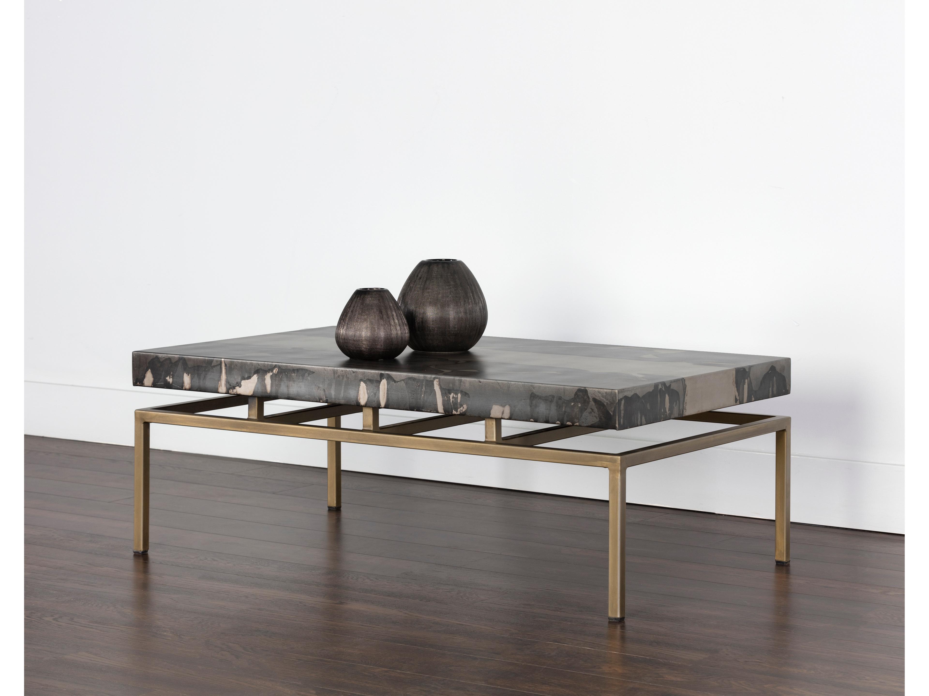 Sunpan Toreno Rectangular Metal Antique Brass Coffee Table