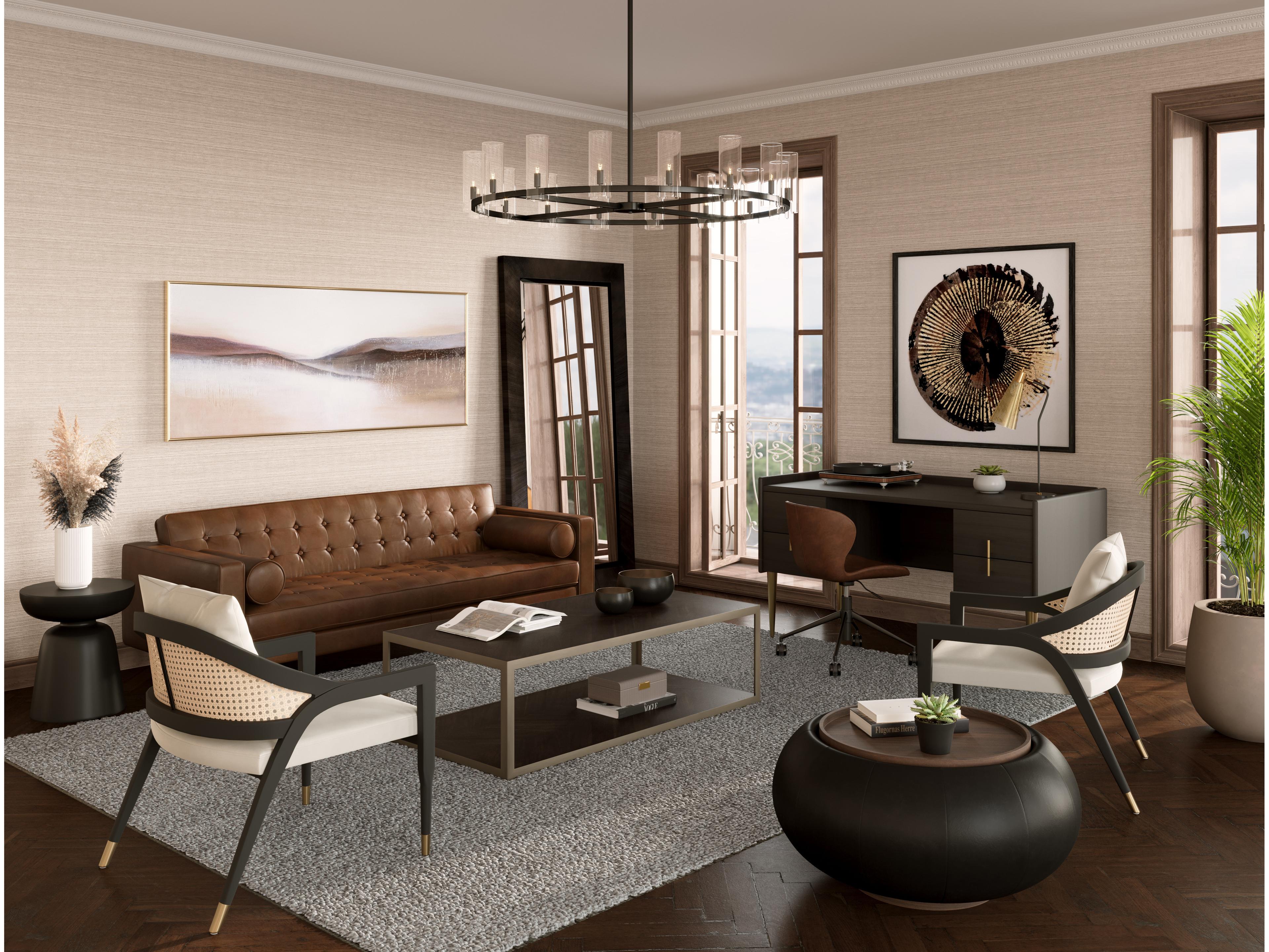 Sunpan Zenzi Round Faux Leather Bravo Black Coffee Table