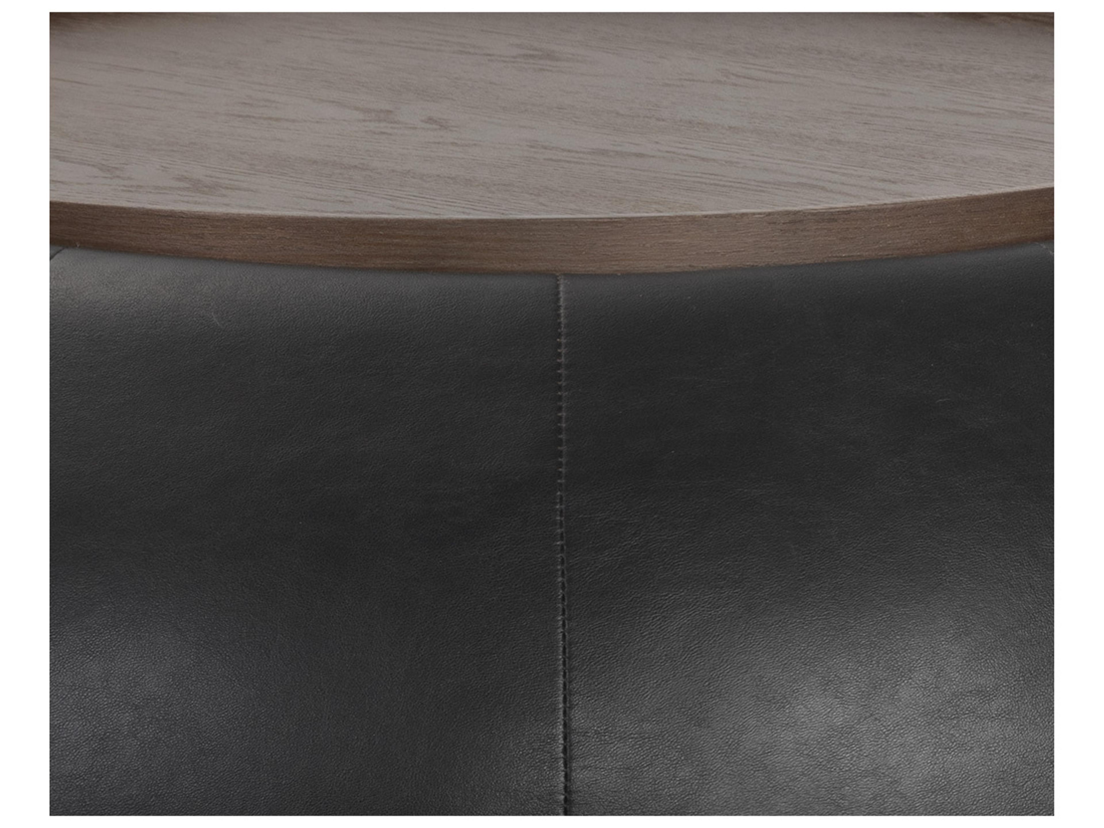 Sunpan Zenzi Round Faux Leather Bravo Black Coffee Table