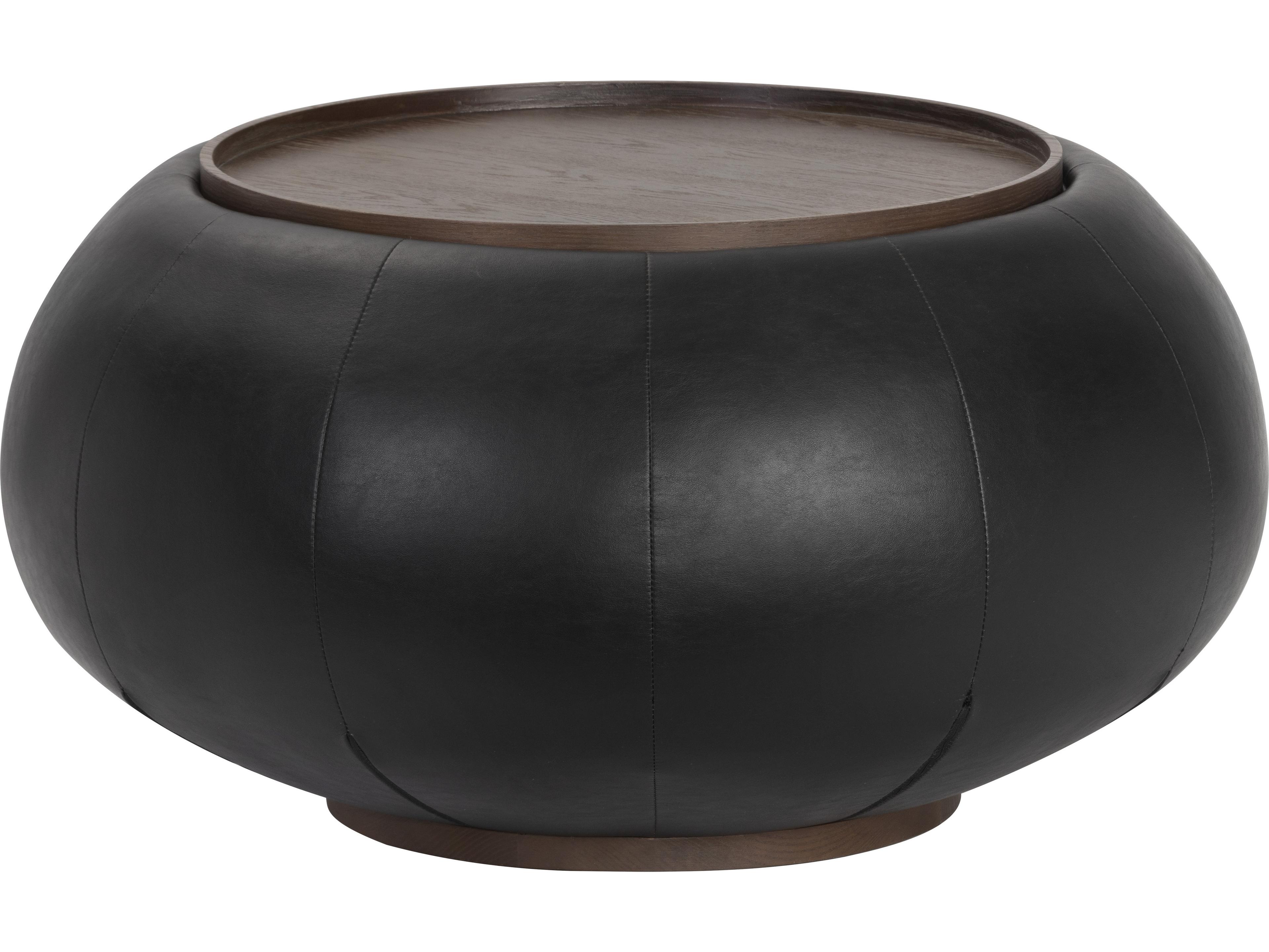 Sunpan Zenzi Round Faux Leather Bravo Black Coffee Table