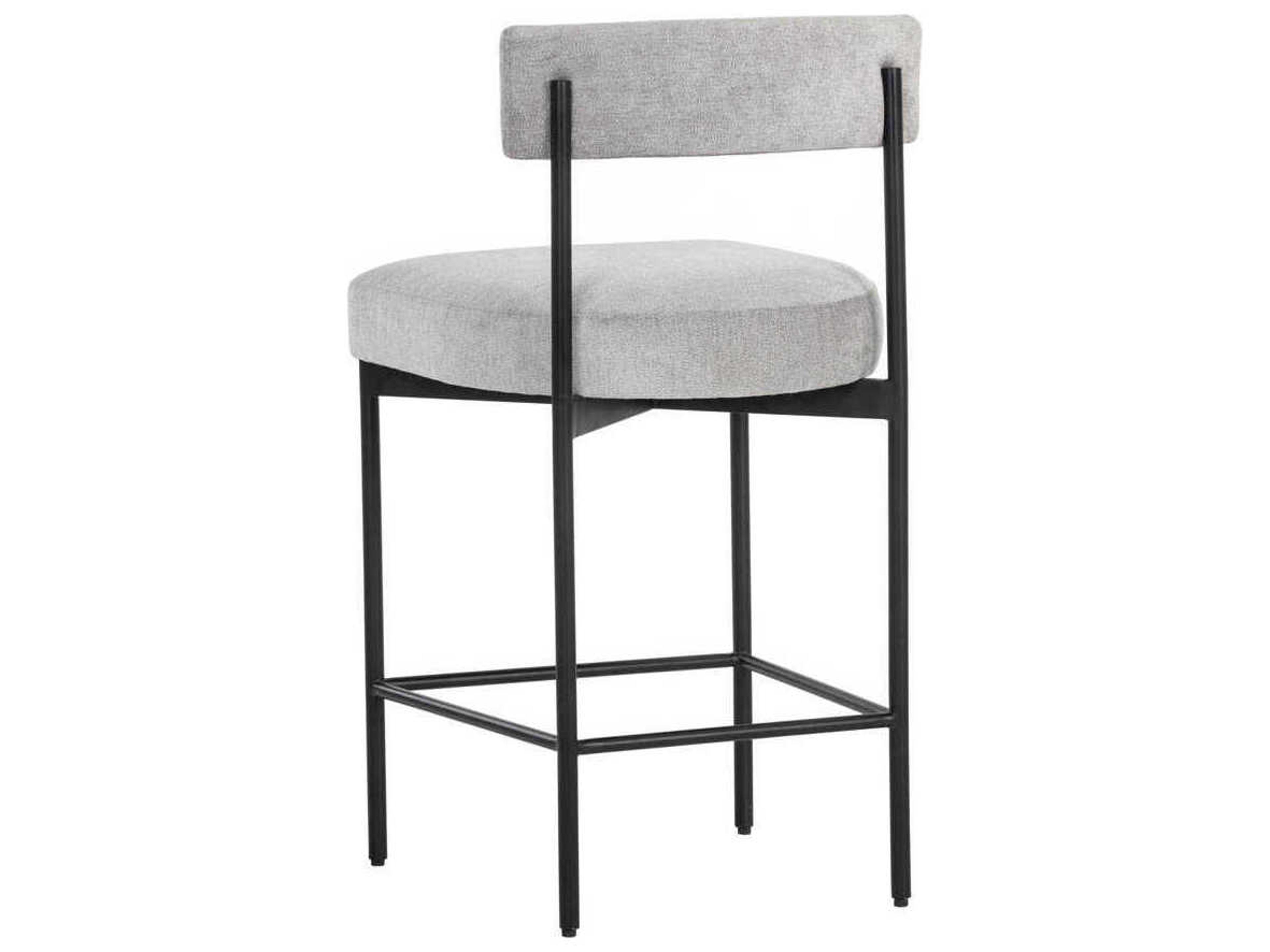Sunpan Seneca Black Polo Club Stone Upholstered Bar Stool