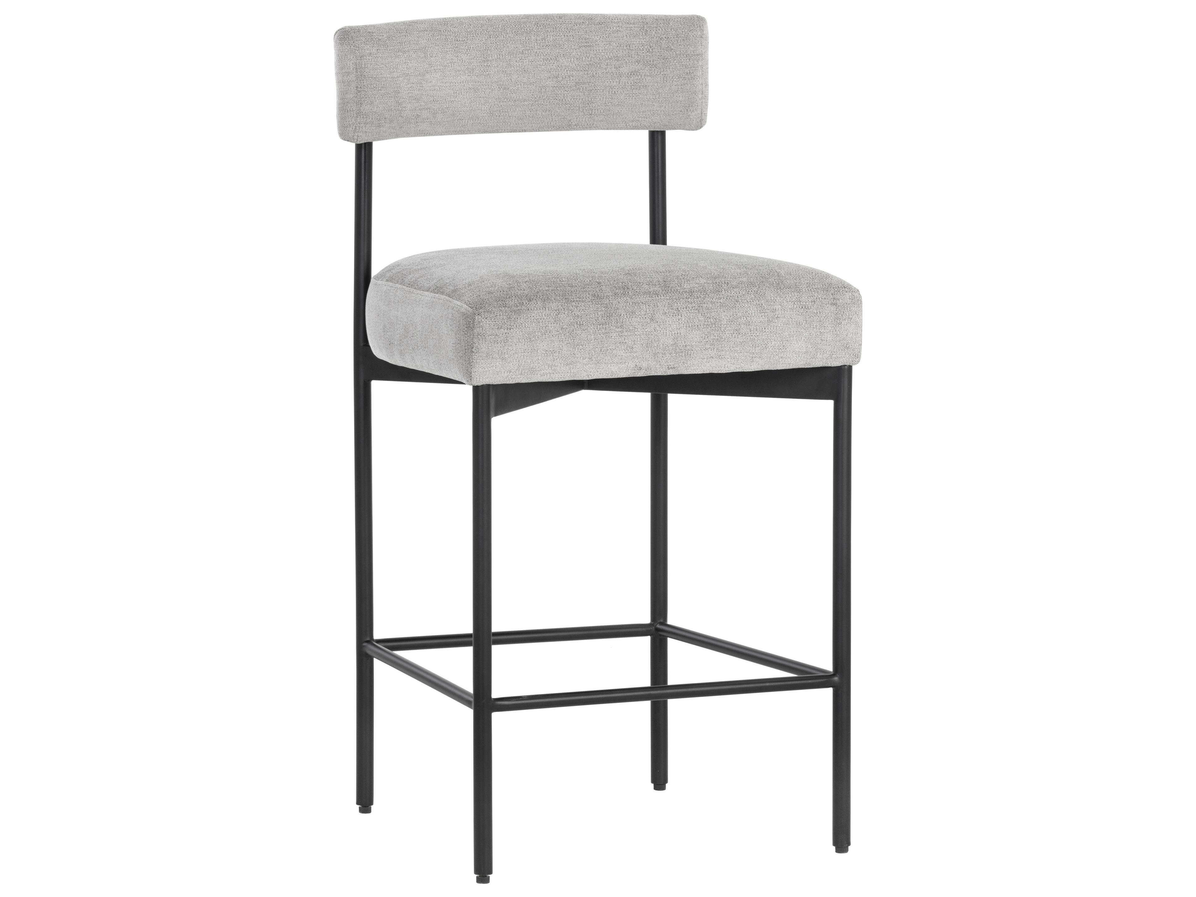 Sunpan Seneca Black Polo Club Stone Upholstered Bar Stool