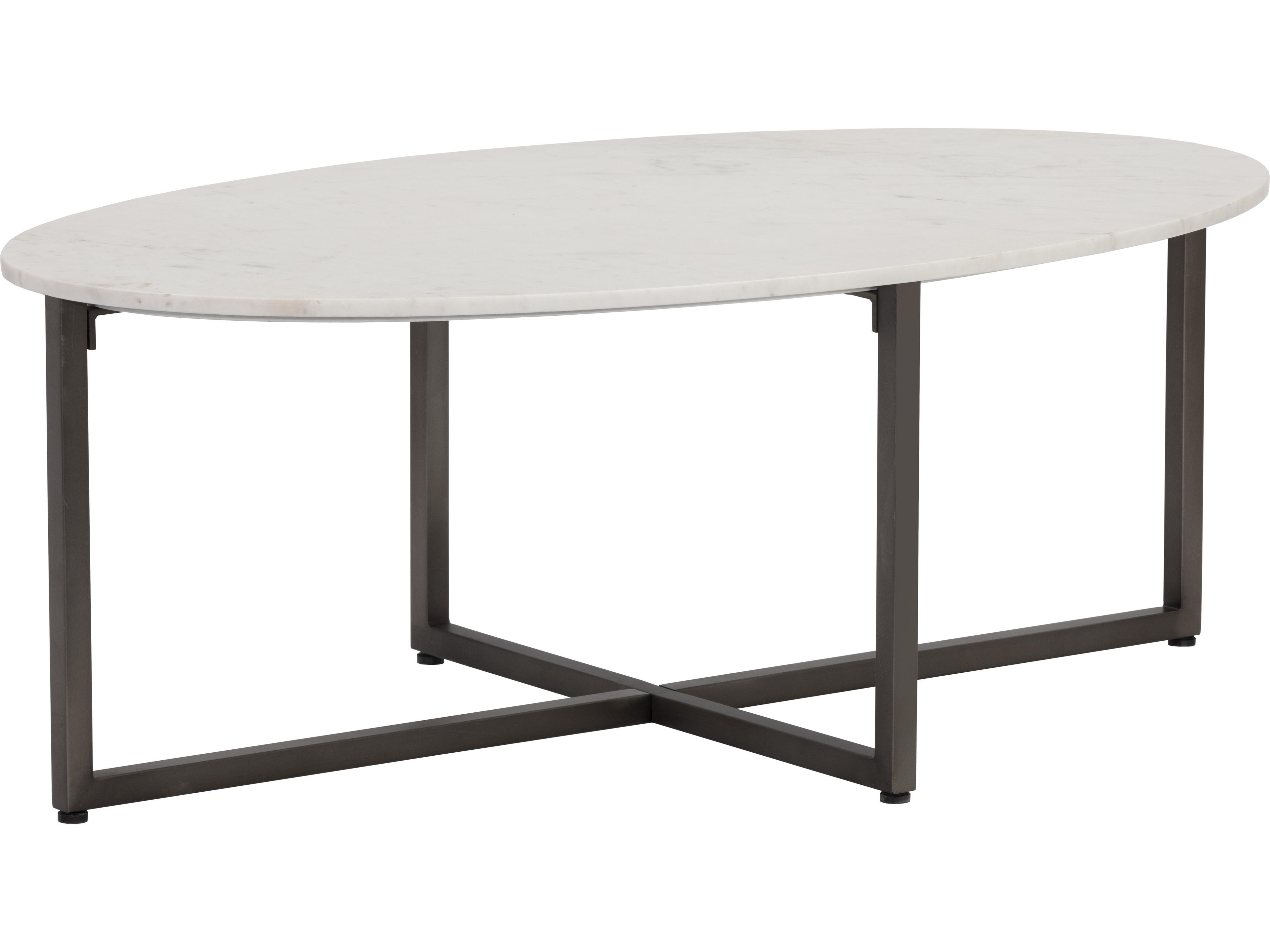 Sunpan Kiara Oval Marble White Gunmetal Coffee Table