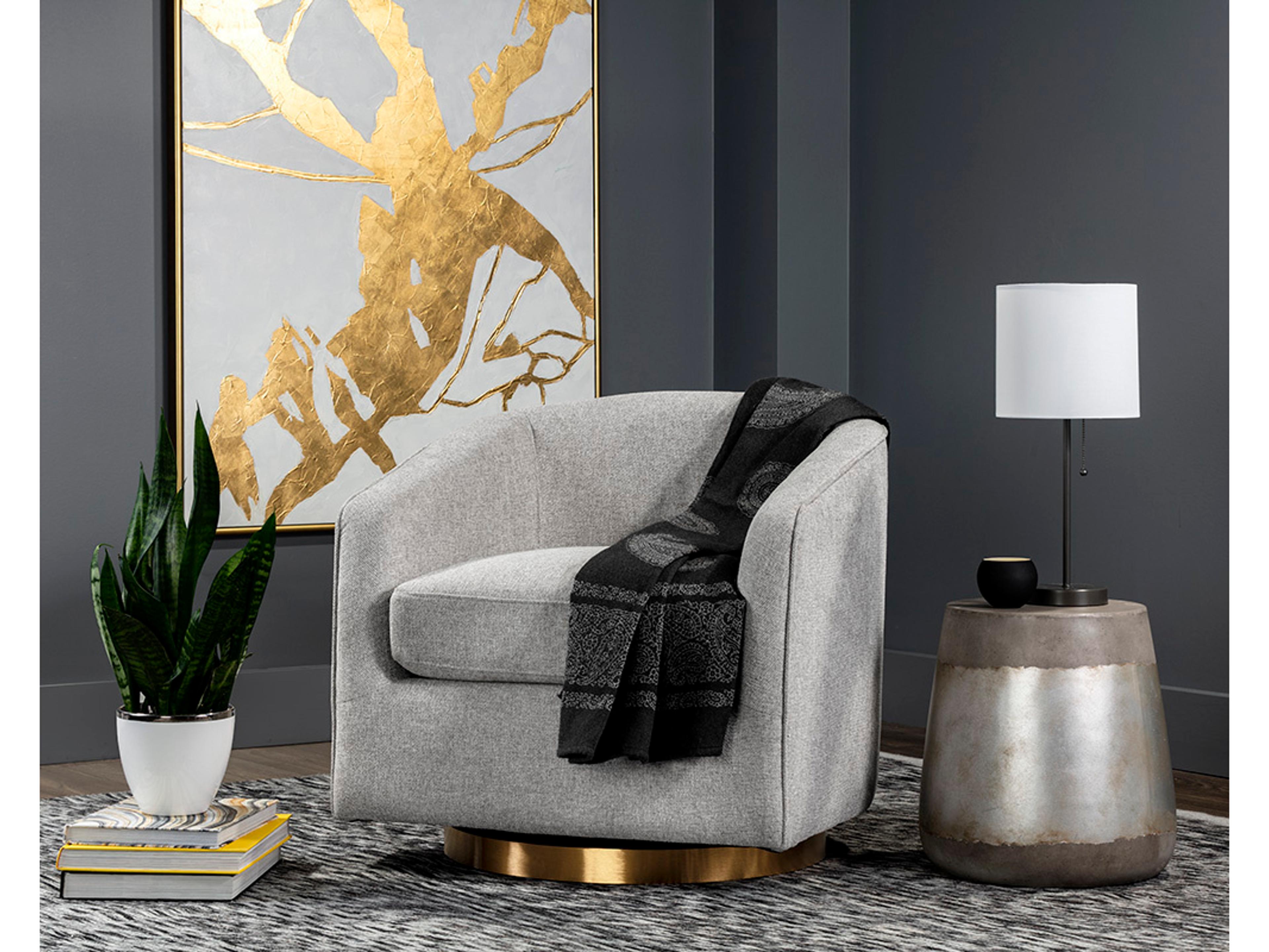 Sunpan Hazel Swivel Gray Fabric Accent Chair