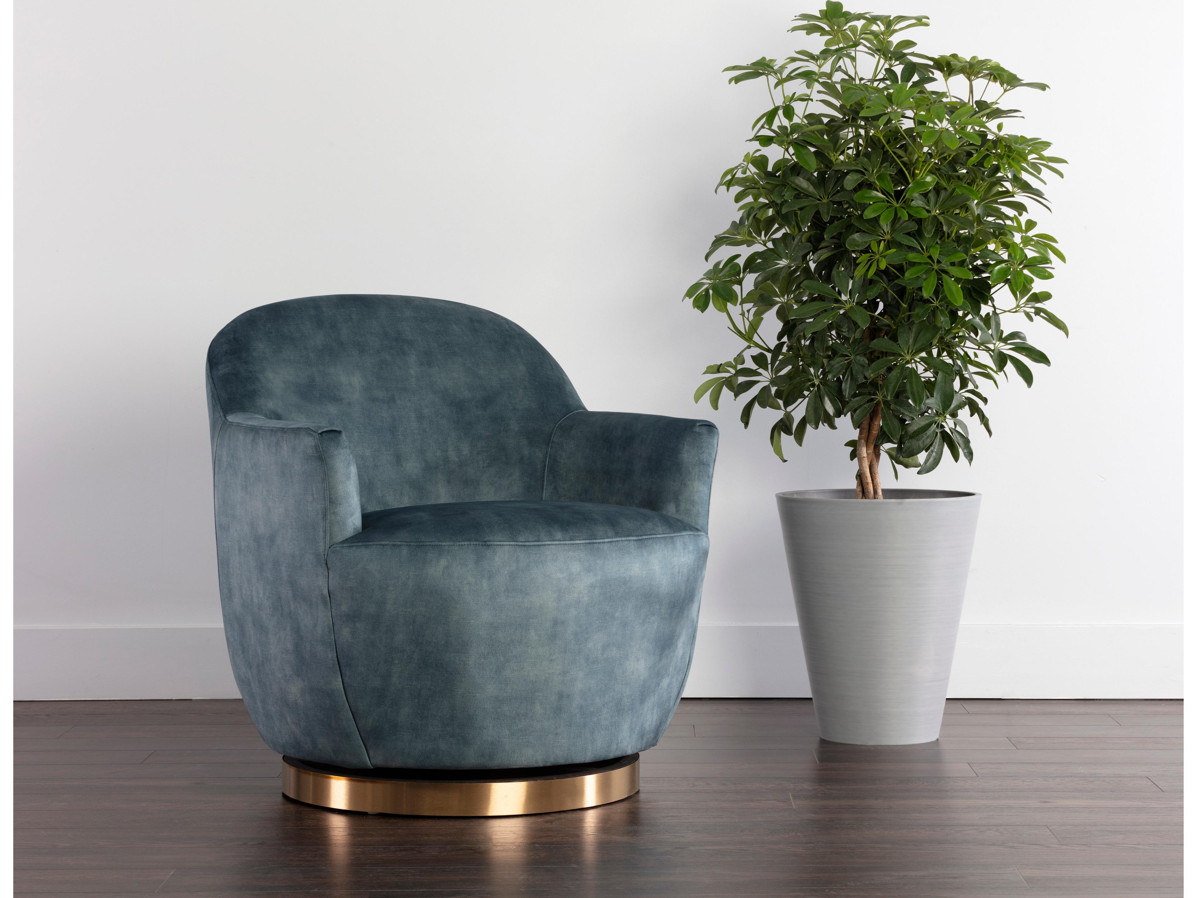 Sunpan Casey Swivel Blue Fabric Accent Chair