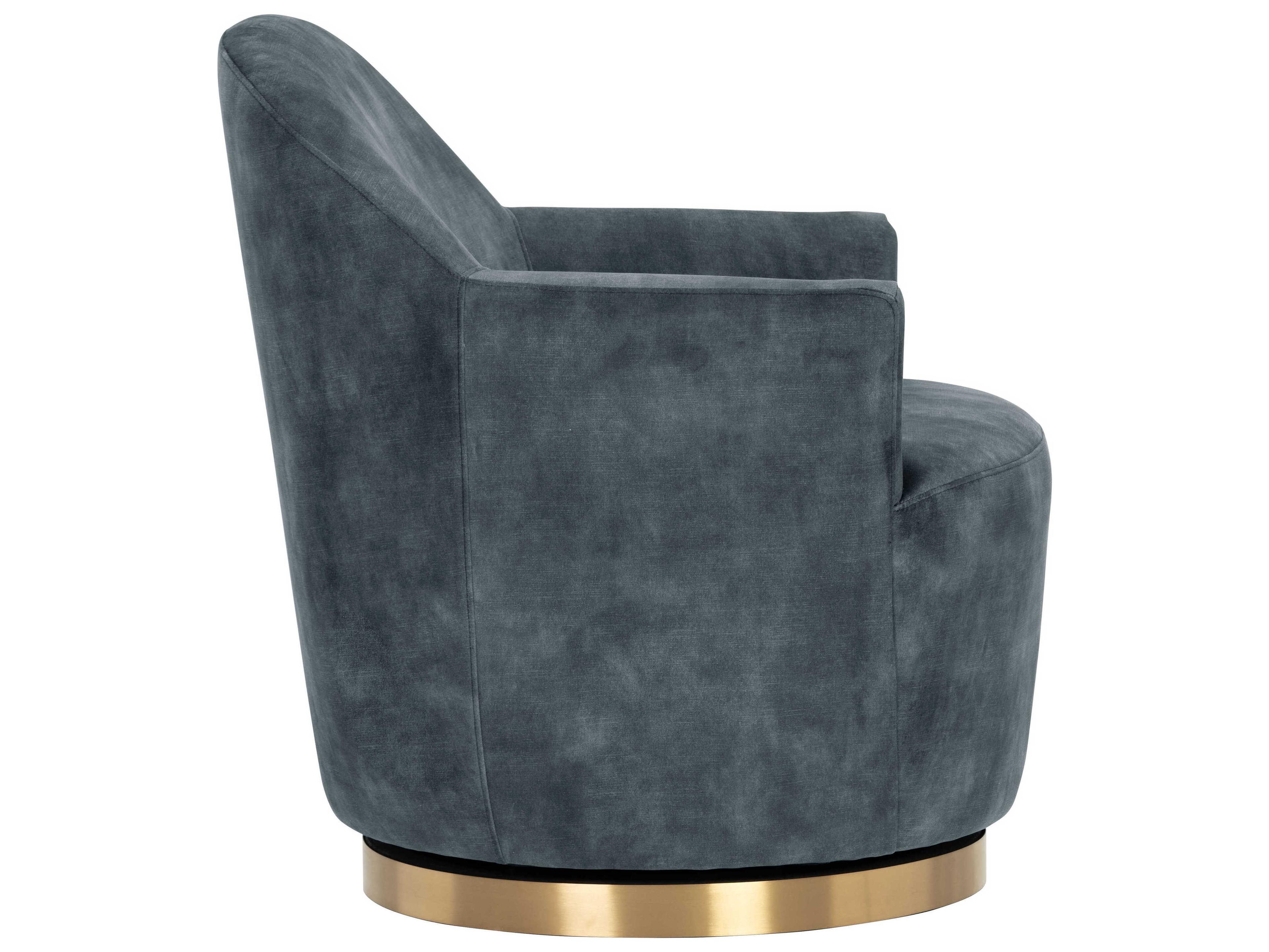 Sunpan Casey Swivel Blue Fabric Accent Chair