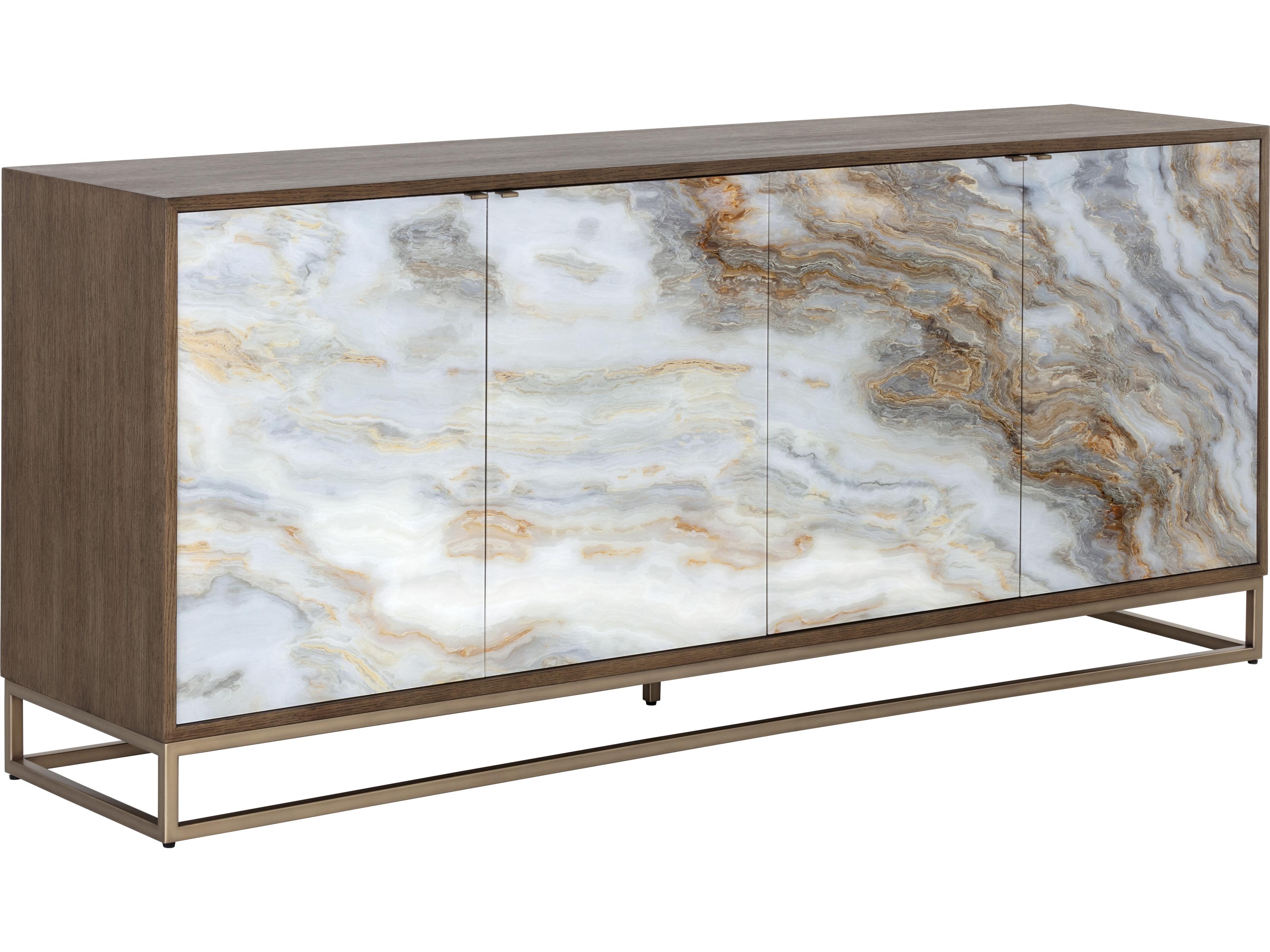 Fuentes 75" Oak Wood Brown Brass Sideboard