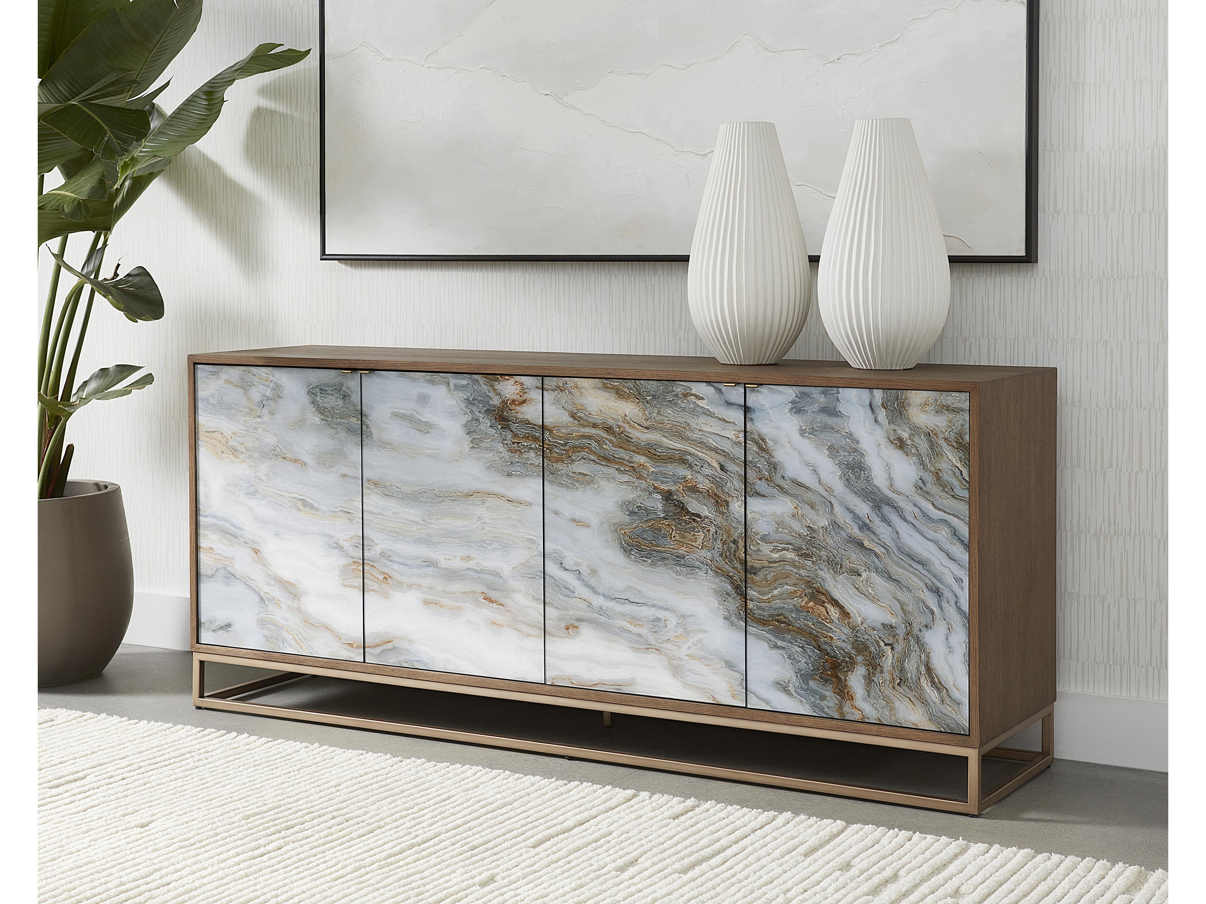 Sunpan Fuentes 75" Oak Wood Brown Brass Sideboard