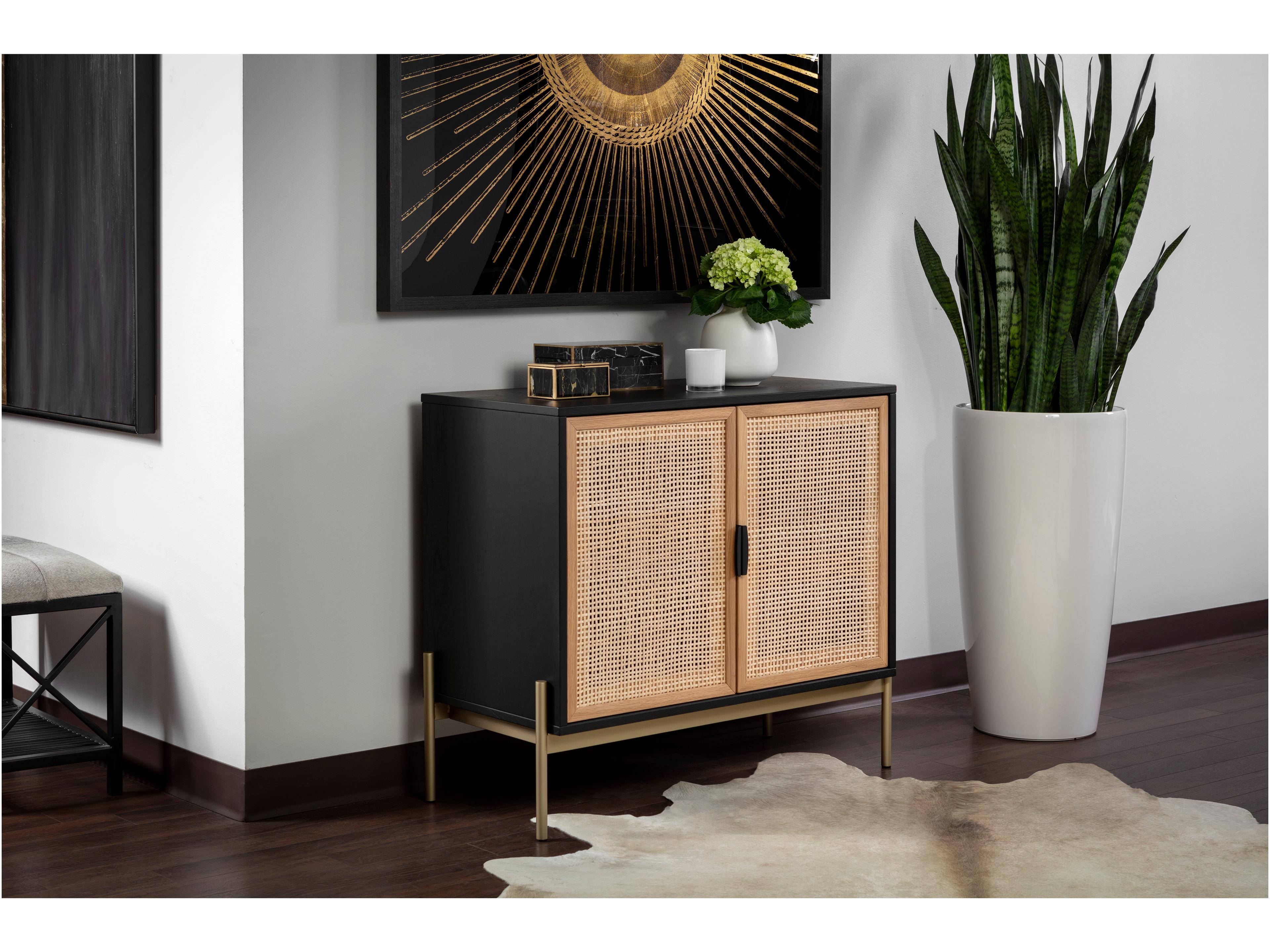 Sunpan Artezia Avida 37" Oak Wood Black Gold Sideboard