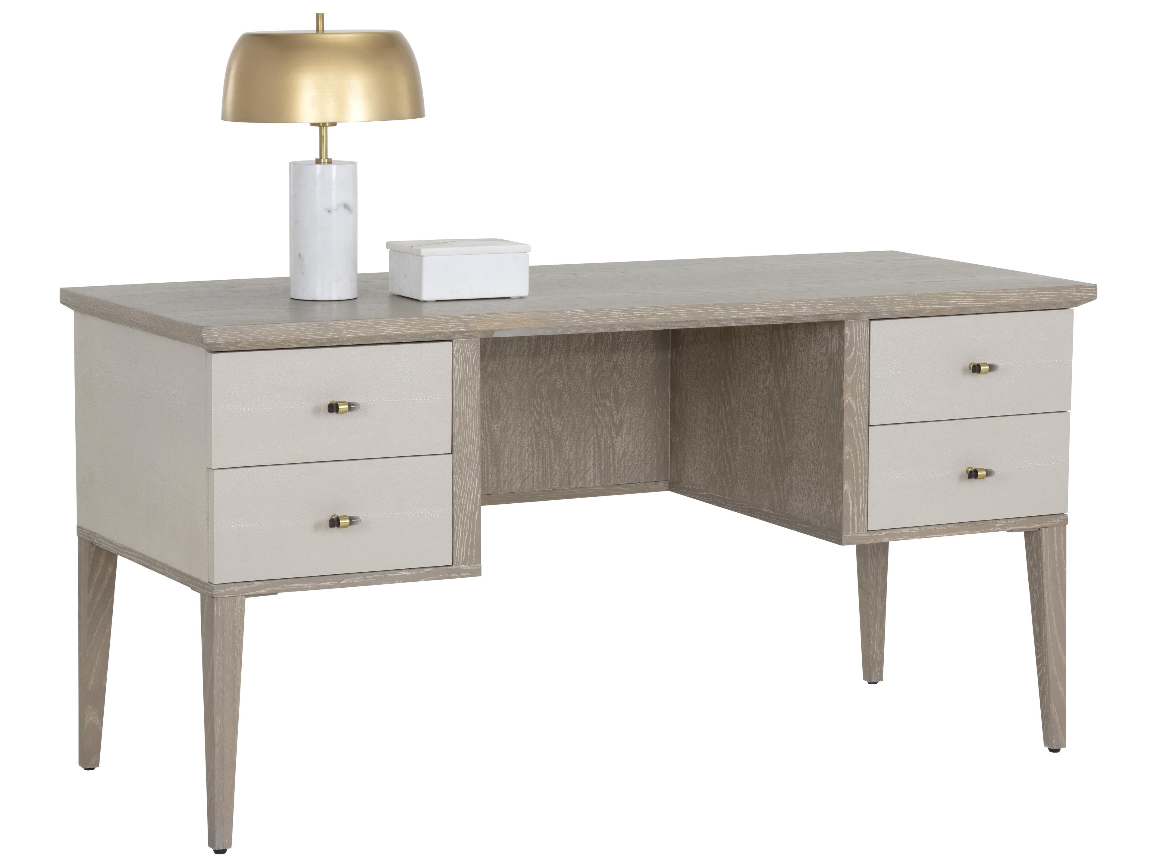 Sunpan Pattinson White Ceruse Oyster Shagreen Oak Wood Secretary Desk