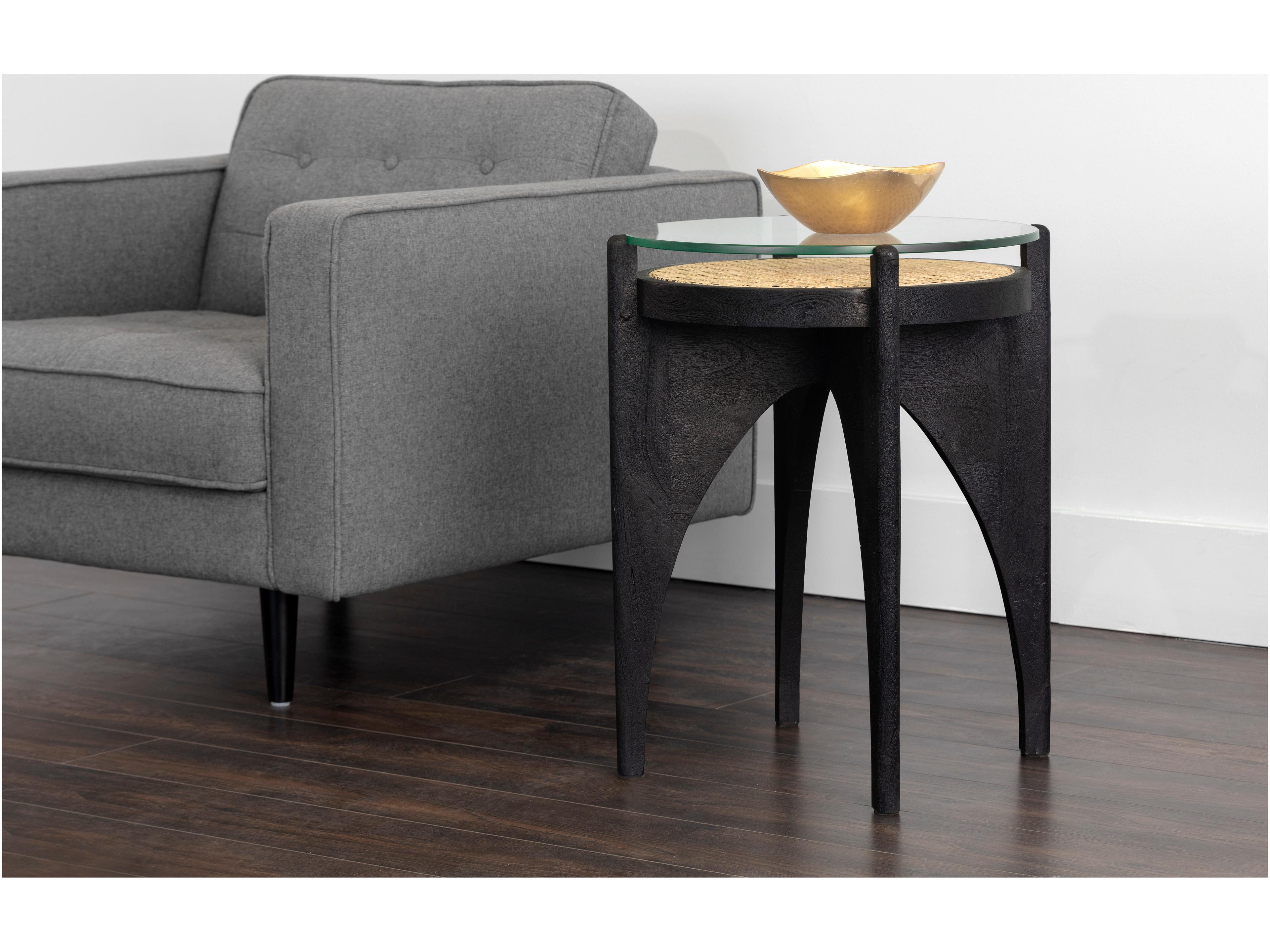 Sunpan Adora Round Glass Clear Black End Table