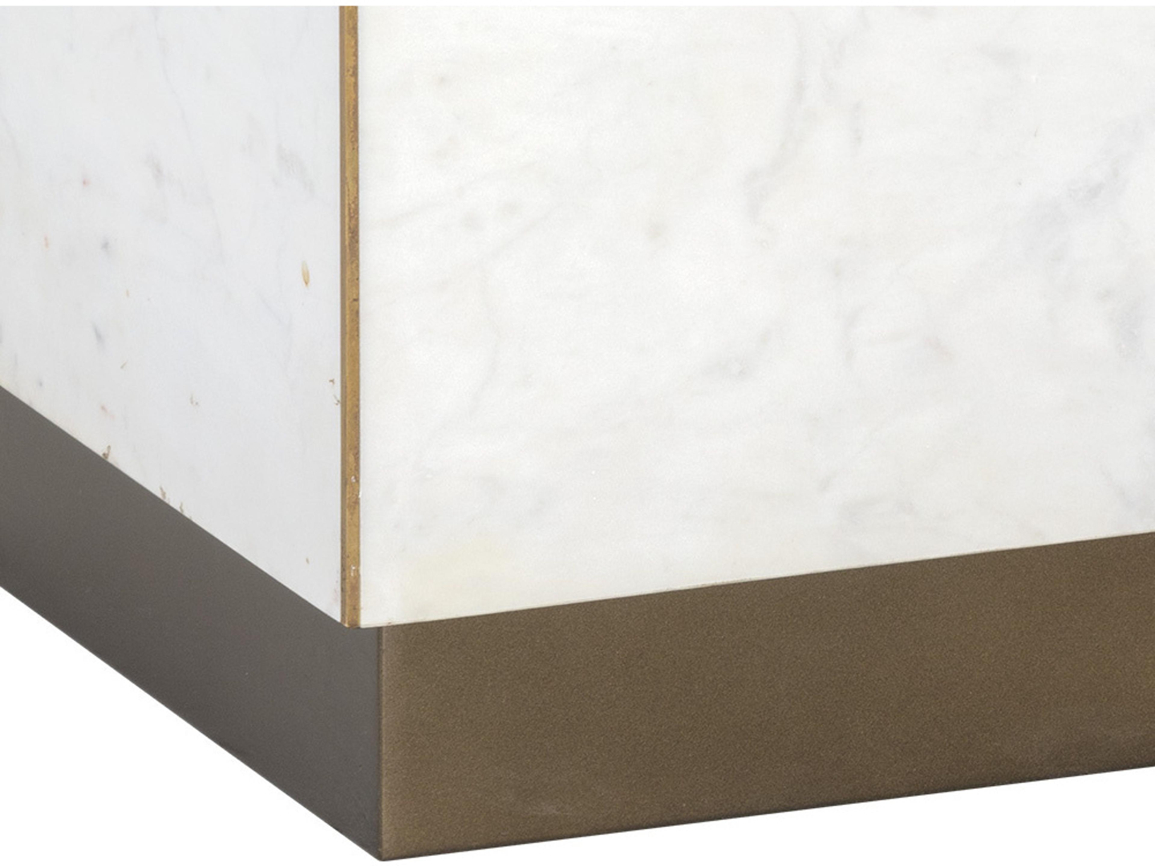 Sunpan Daines Square Marble White Antique Brass End Table