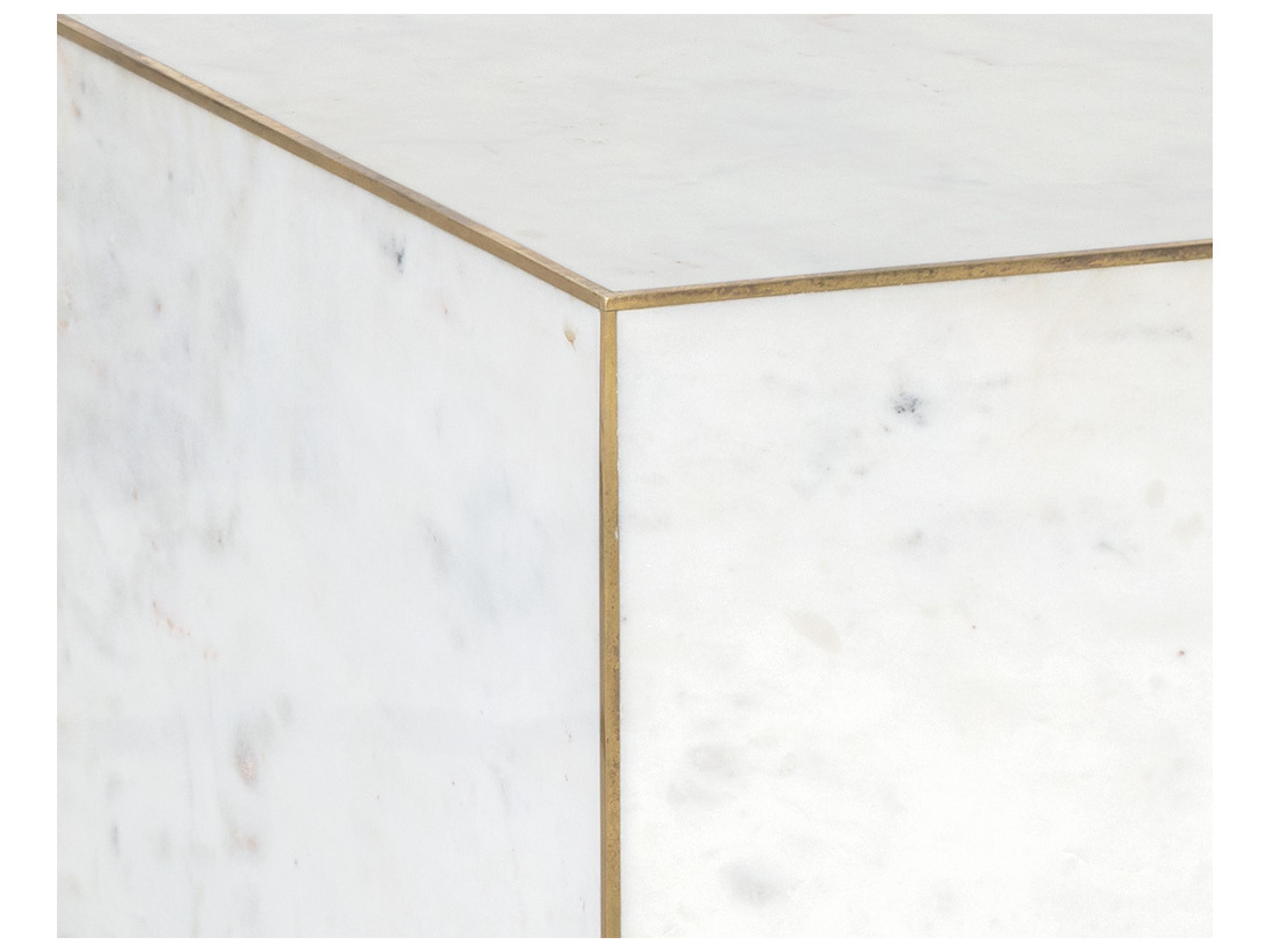 Sunpan Daines Square Marble White Antique Brass End Table