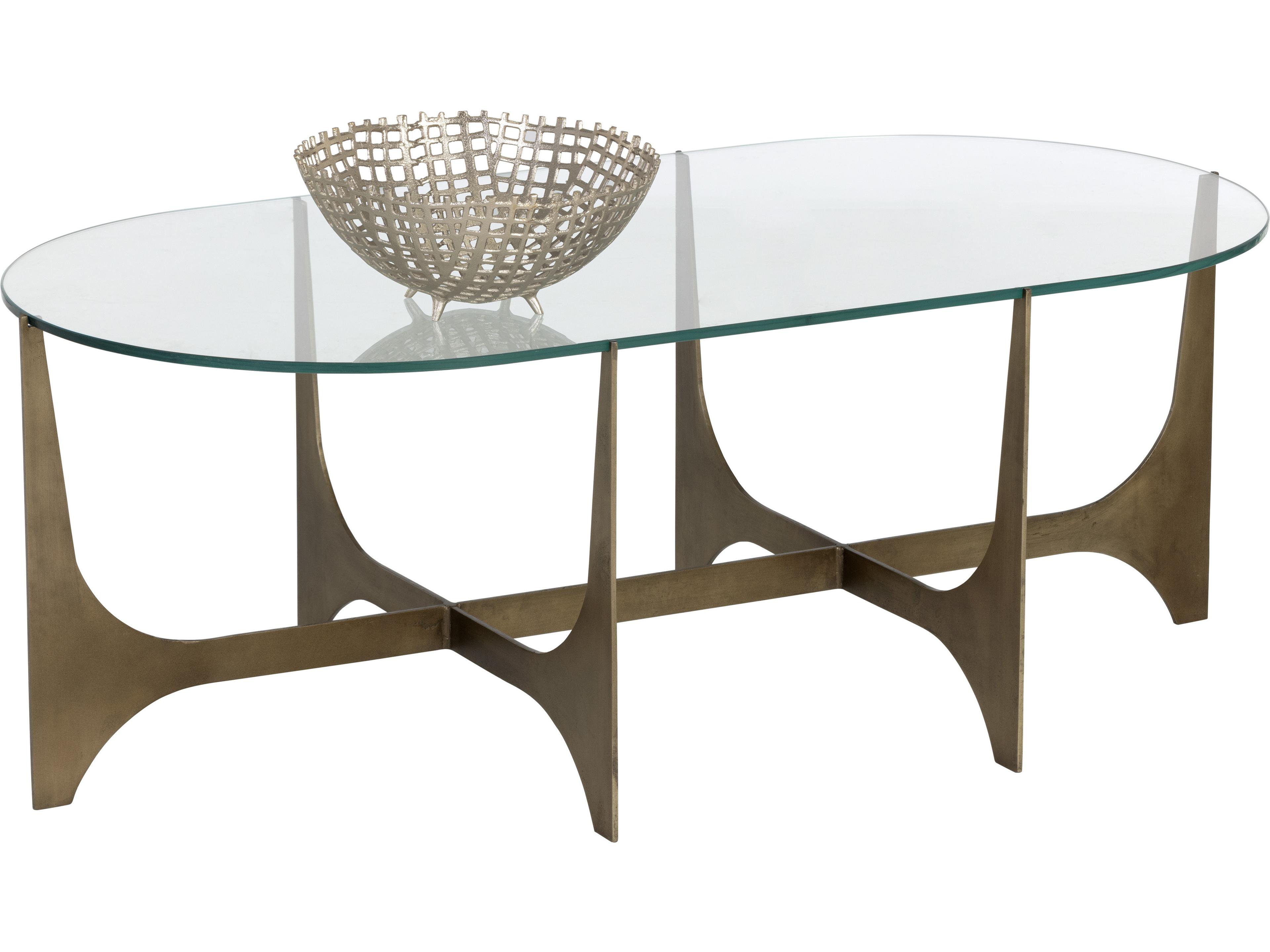 Sunpan Juliane Oval Glass Clear Antique Brass Coffee Table