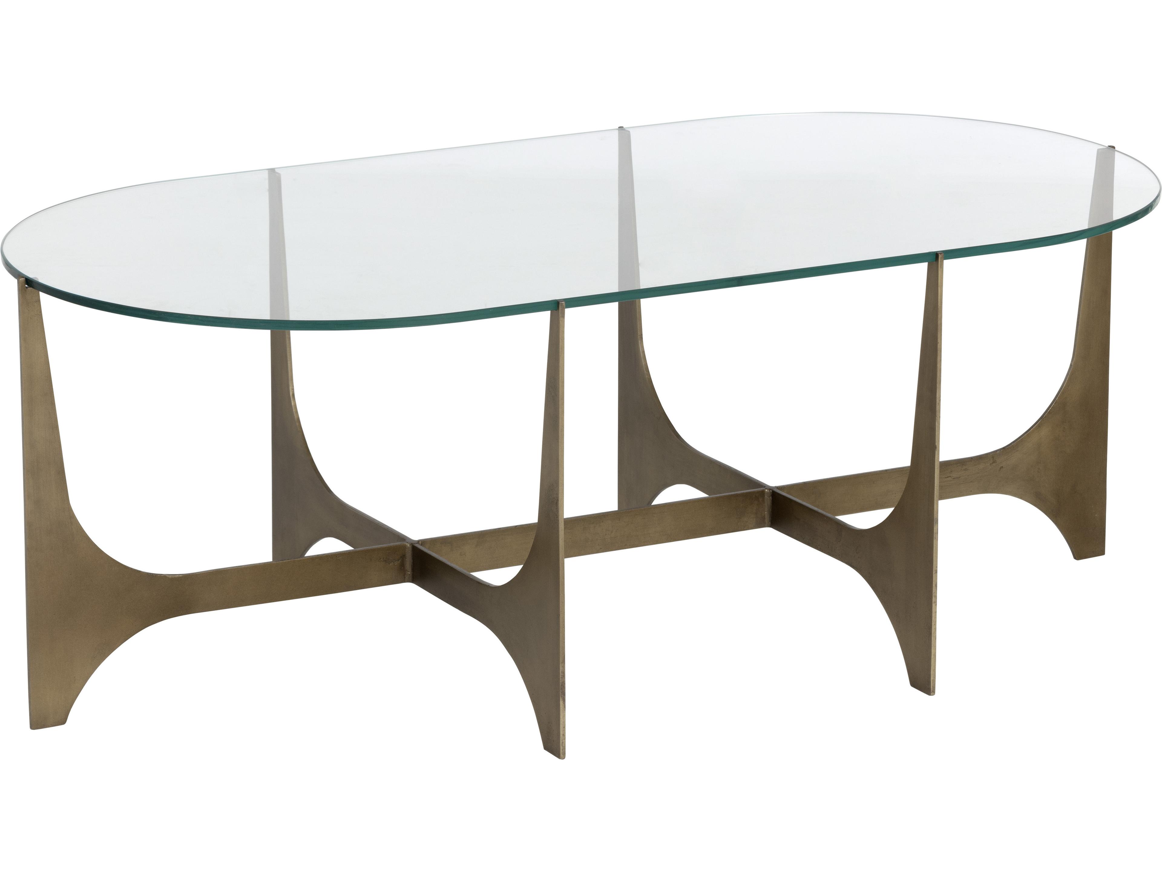 Sunpan Juliane Oval Glass Clear Antique Brass Coffee Table