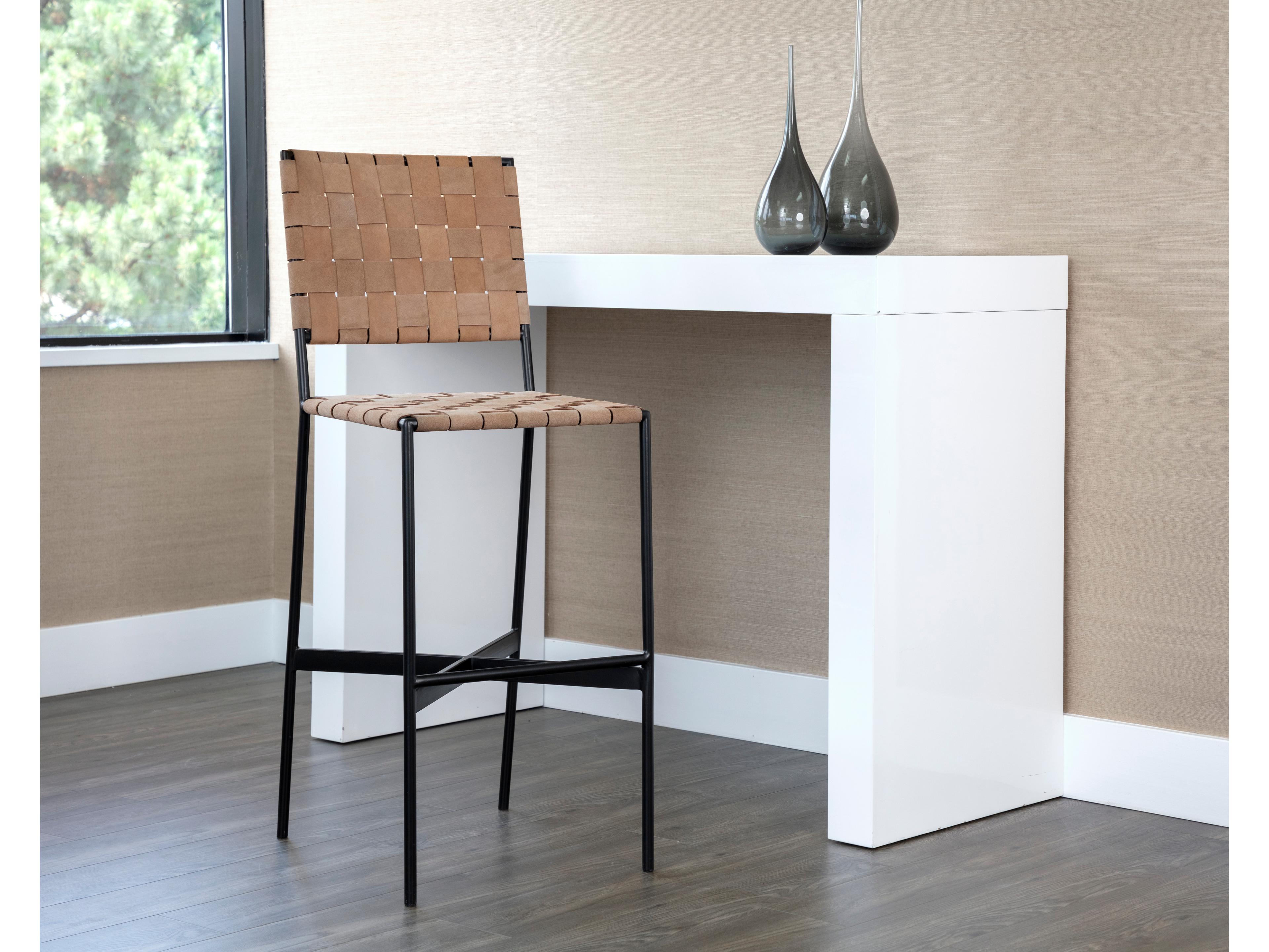 Sunpan Omari Suede Light Tan Leather Bar Stool