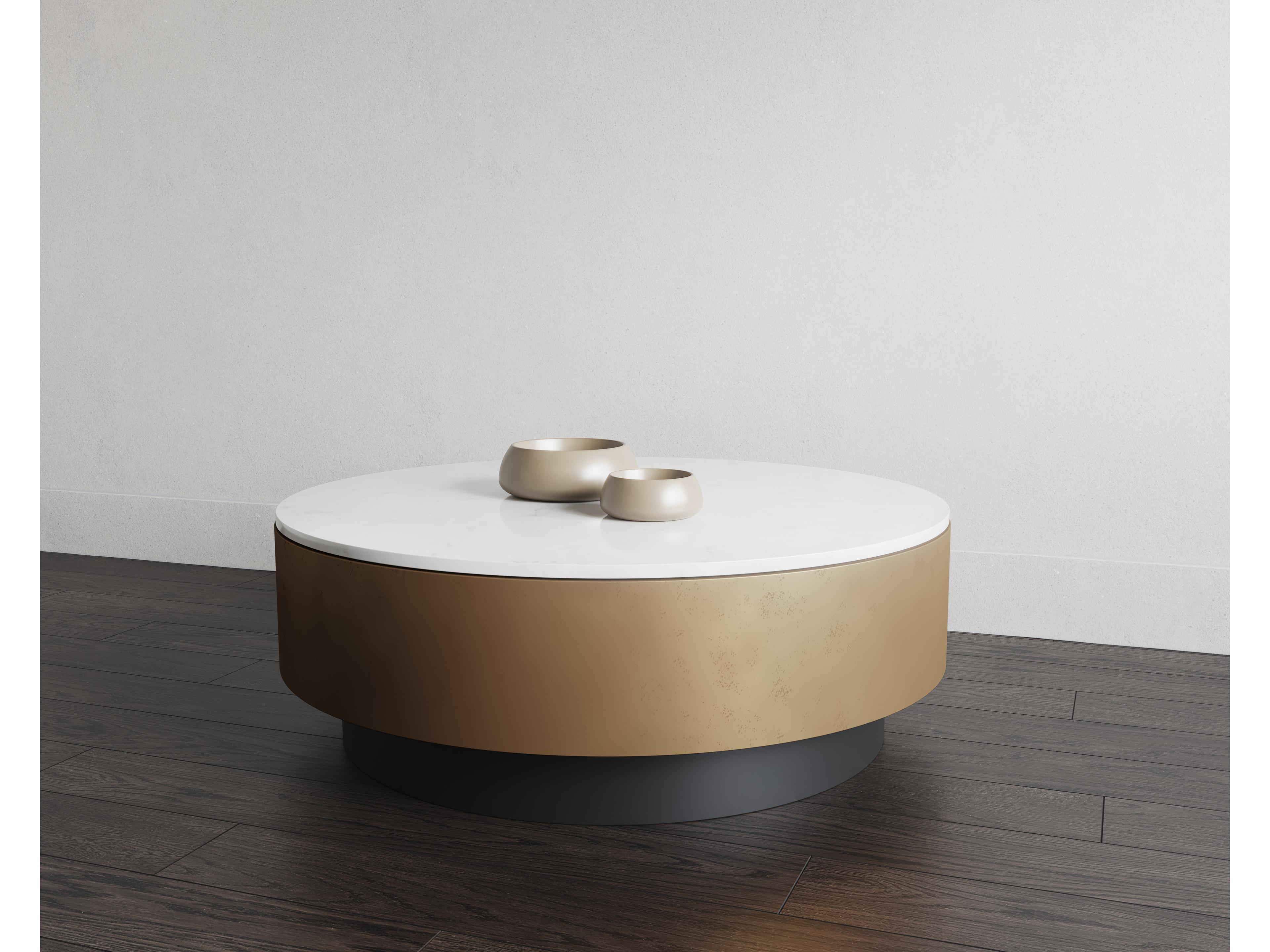 Zelda Round Marble White Black Antique Brass Coffee Table