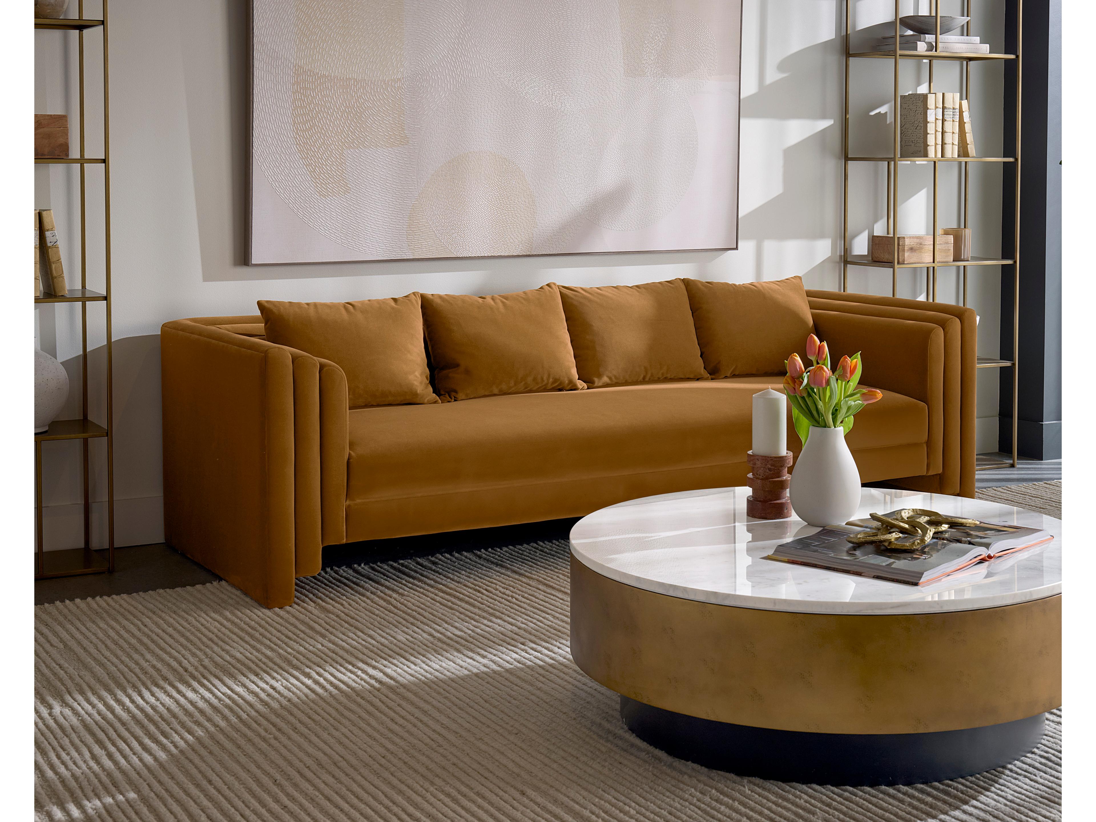 Sunpan Zelda Round Marble White Black Antique Brass Coffee Table