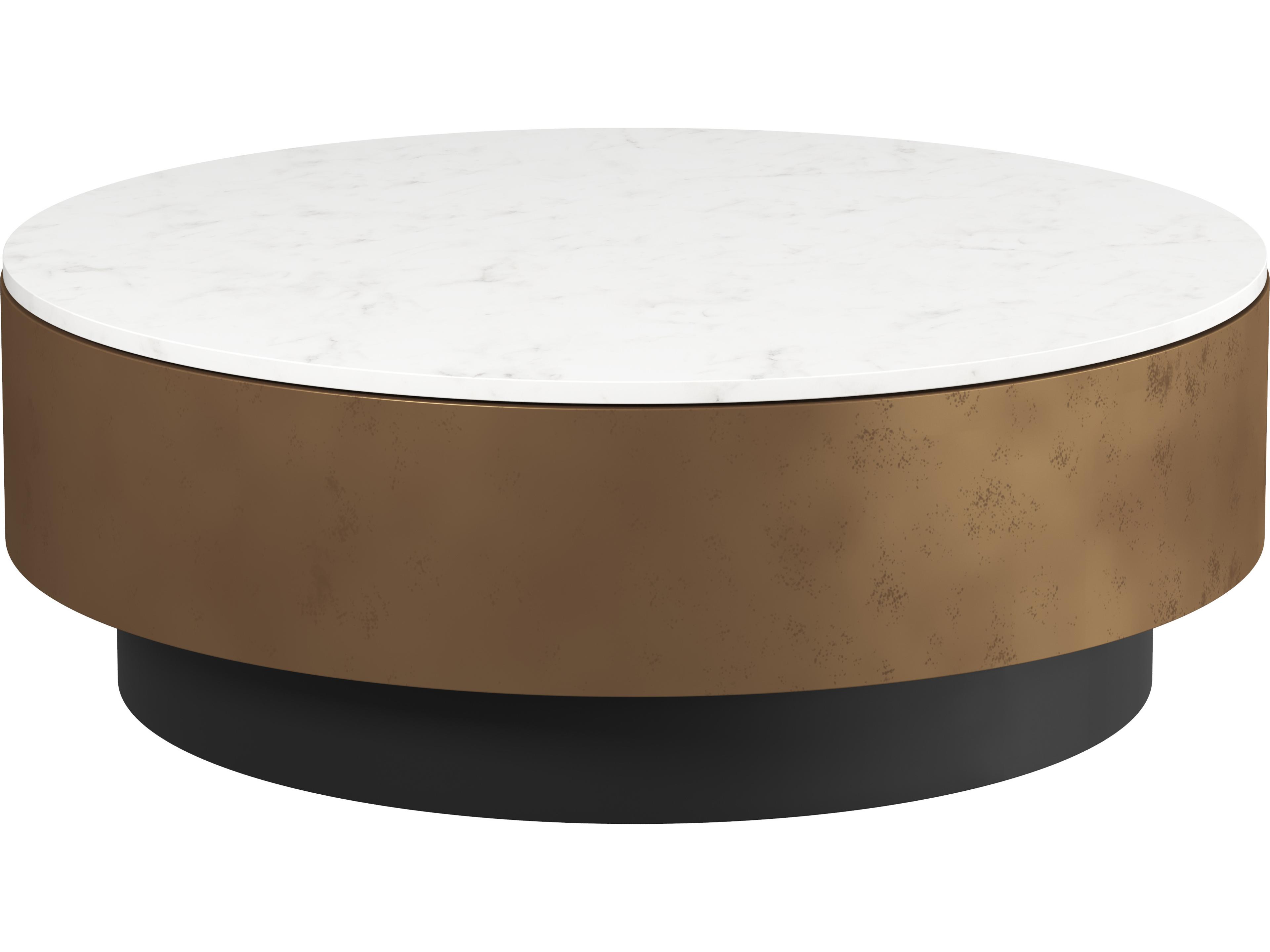 Sunpan Zelda Round Marble White Black Antique Brass Coffee Table