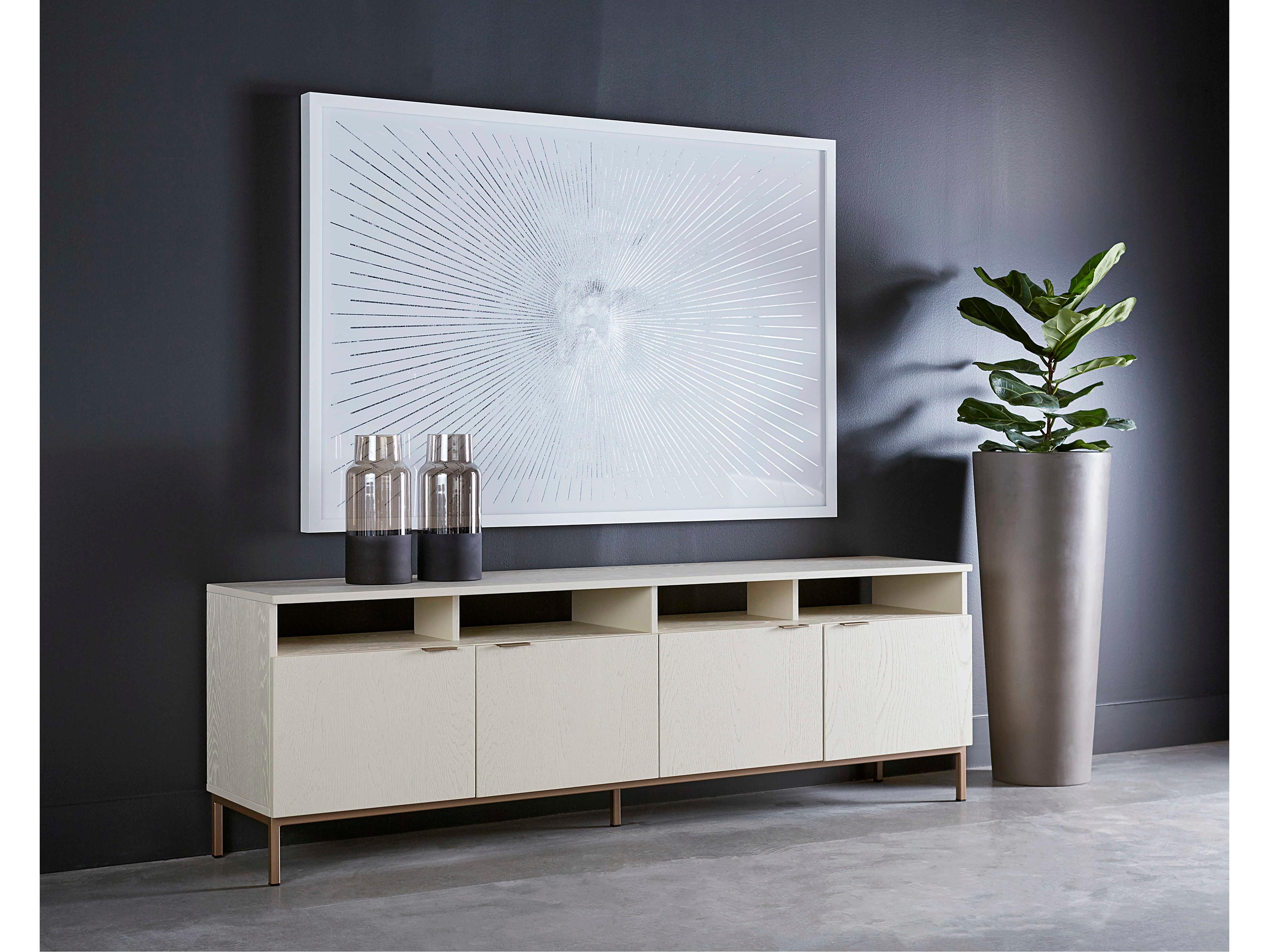 Sunpan Artezia Ambrose 72" Oak Wood Cream Champagne Gold Media Console