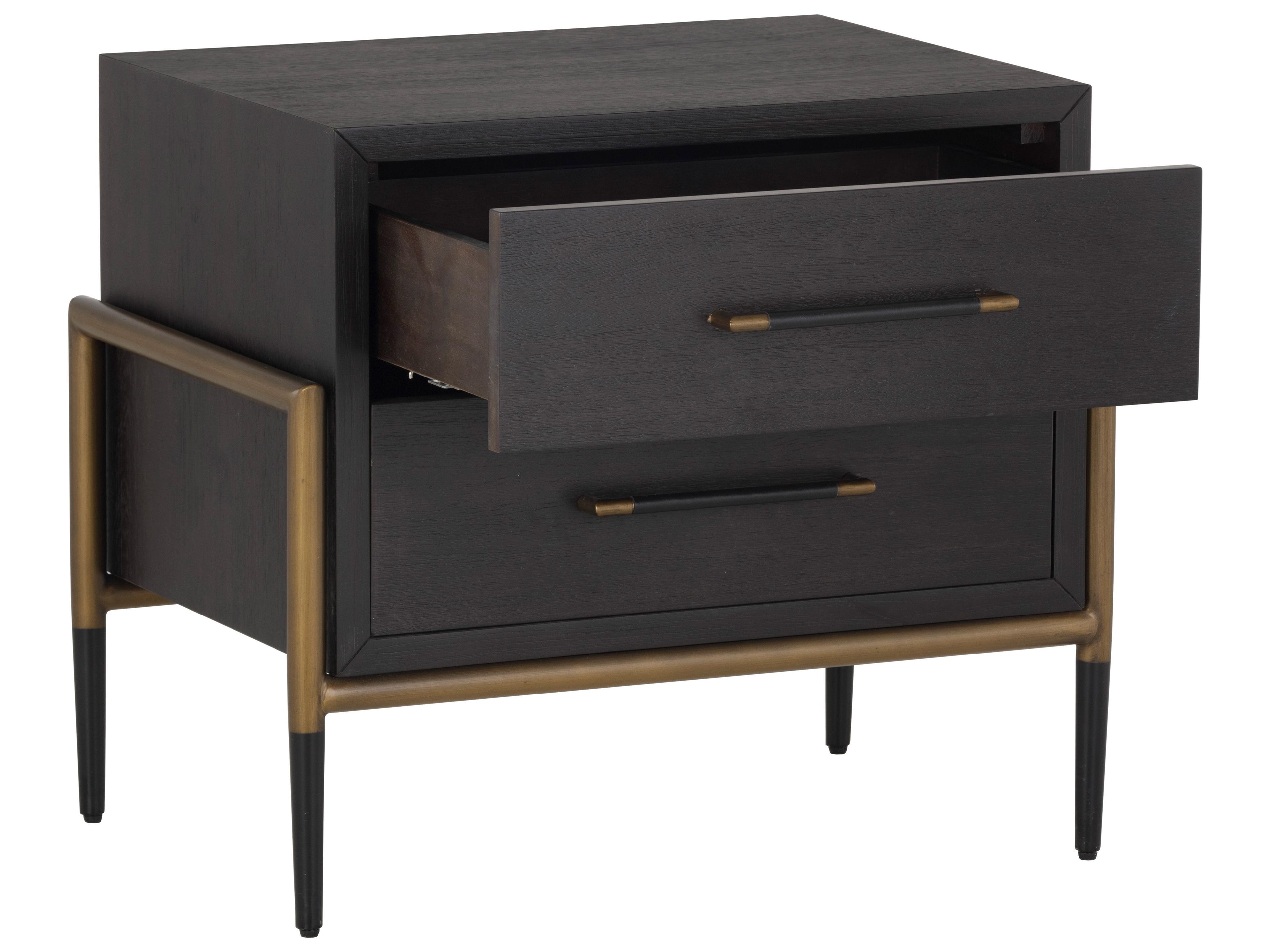 Sunpan Weldrick 2-Drawers Black Acacia Wood Nightstand
