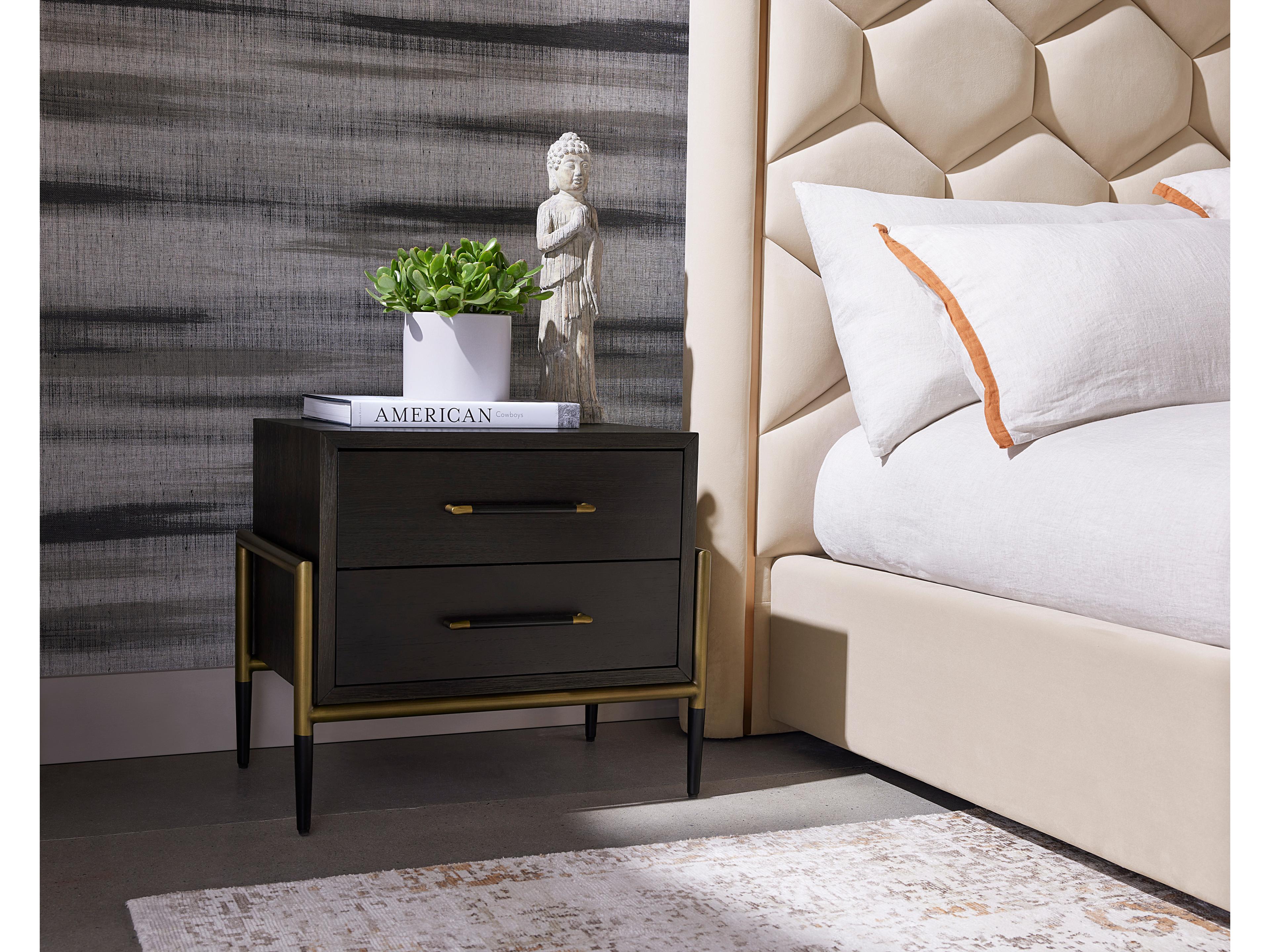 Sunpan Weldrick 2-Drawers Black Acacia Wood Nightstand