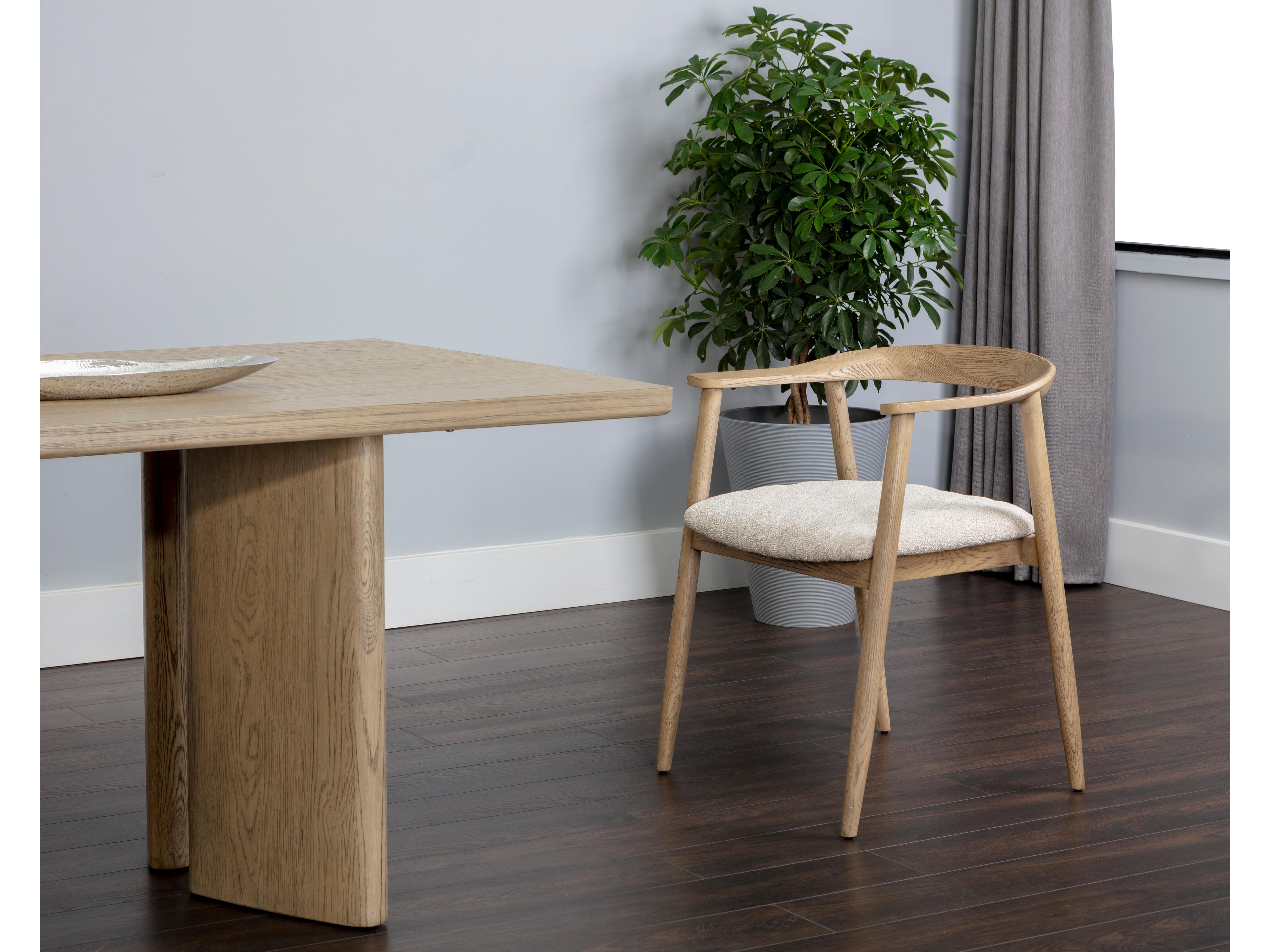 Sunpan Jeremy Oak Wood Beige Upholstered Arm Dining Chair