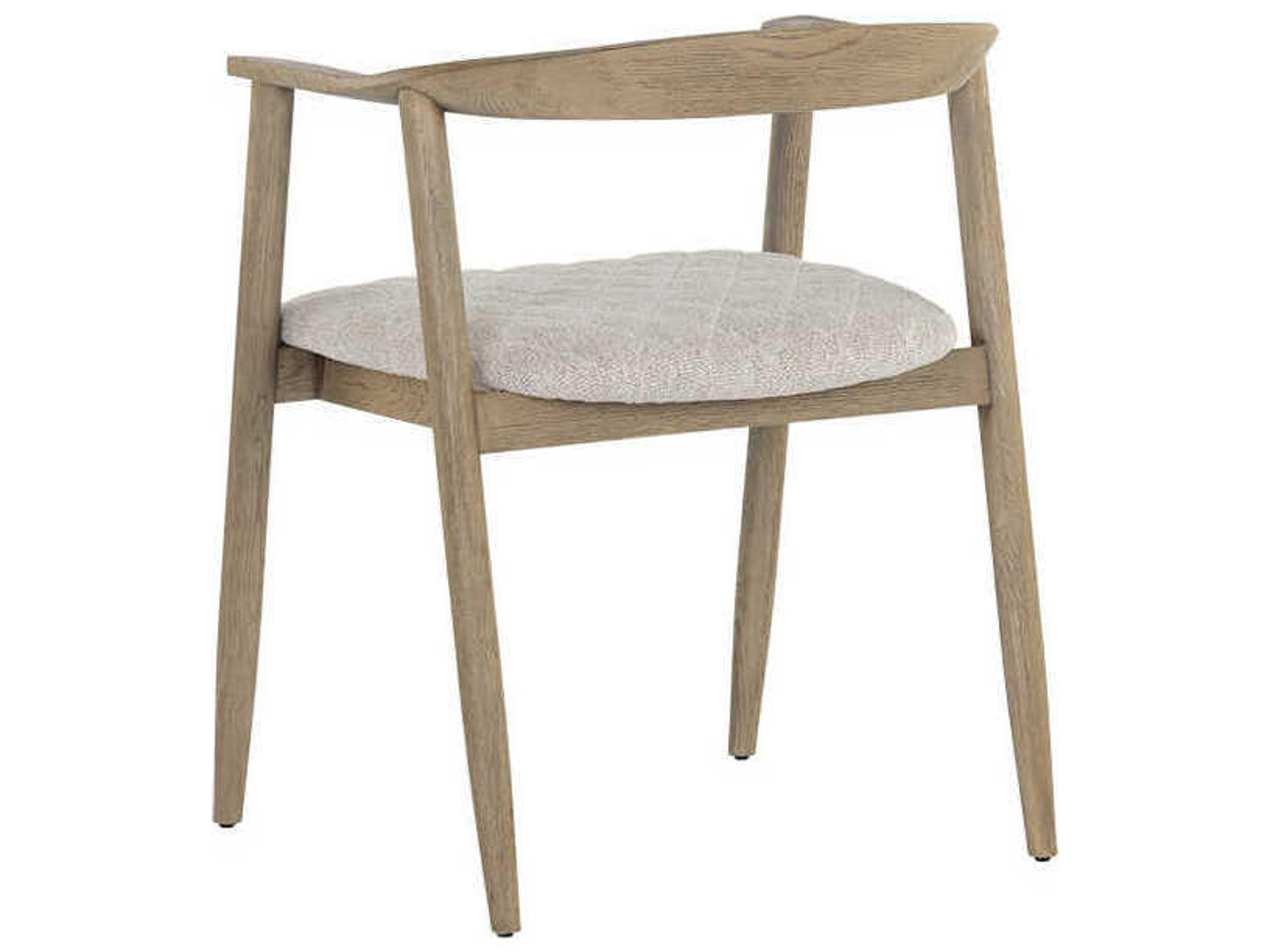 Sunpan Jeremy Oak Wood Beige Upholstered Arm Dining Chair